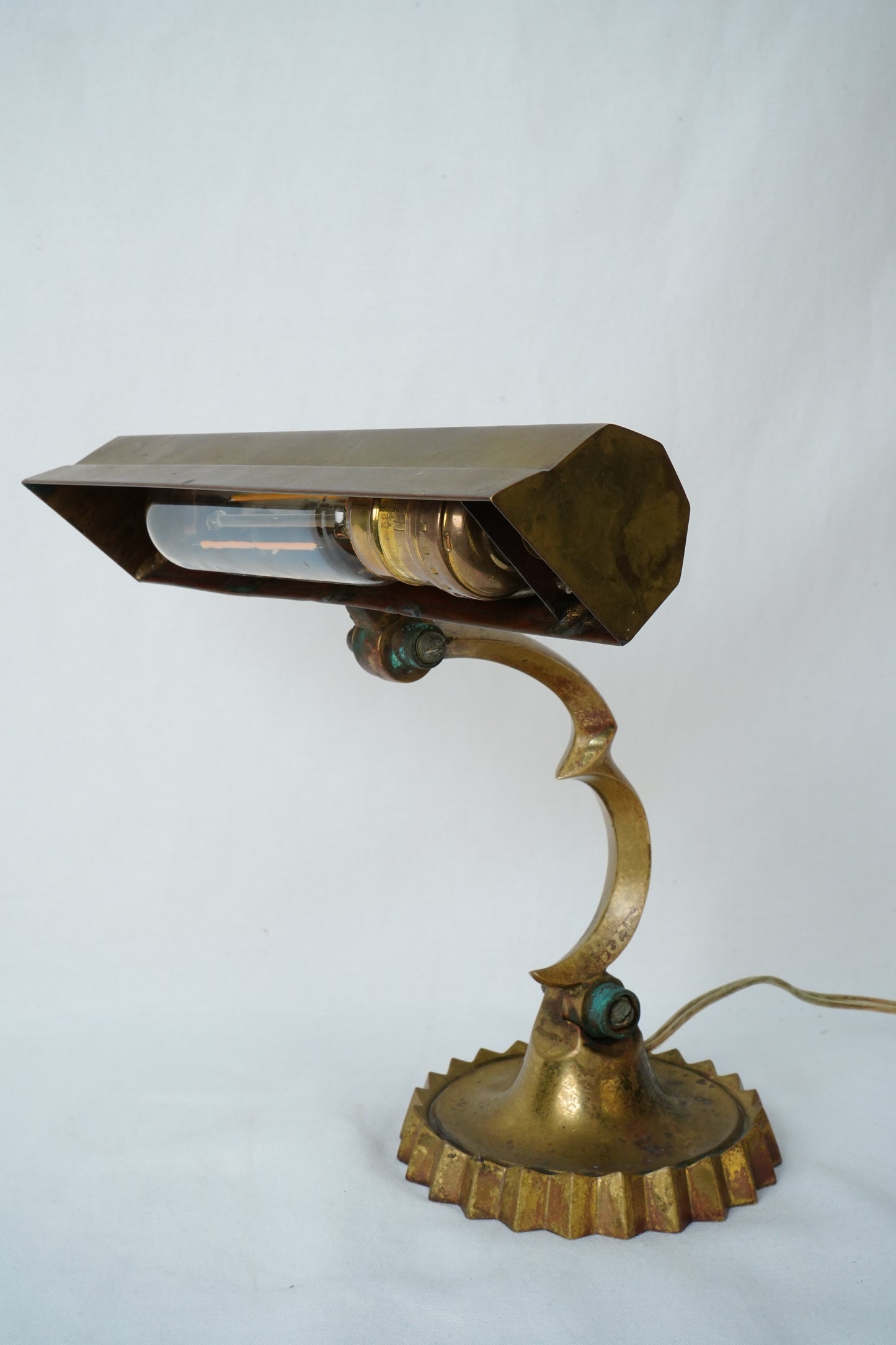 Vintage Brass Adjustable Desk Lamp with Art Deco Profile