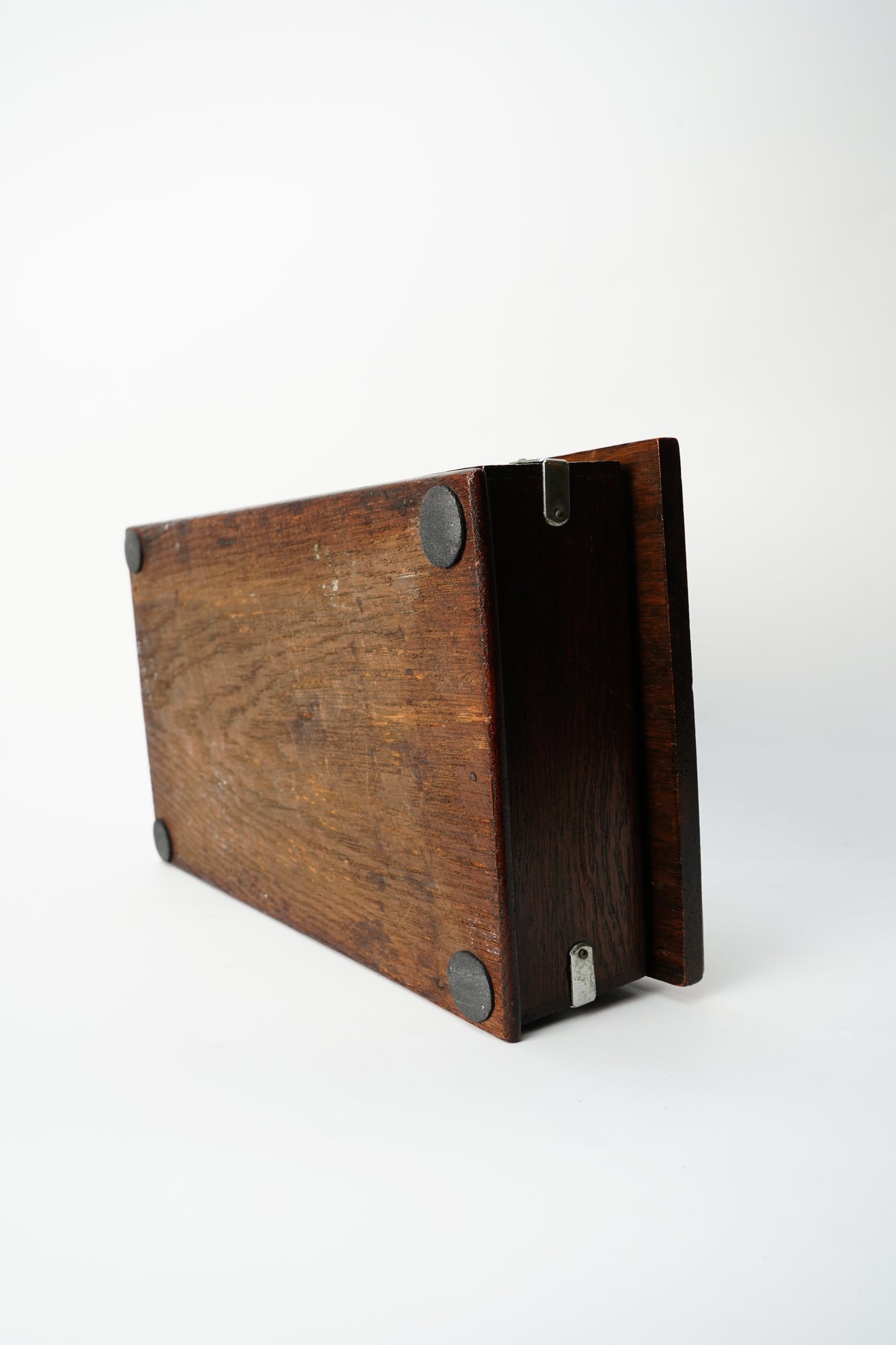 Antique Edwardian Oak & Silver-Plated Two-Compartment Stationery Box with Handle