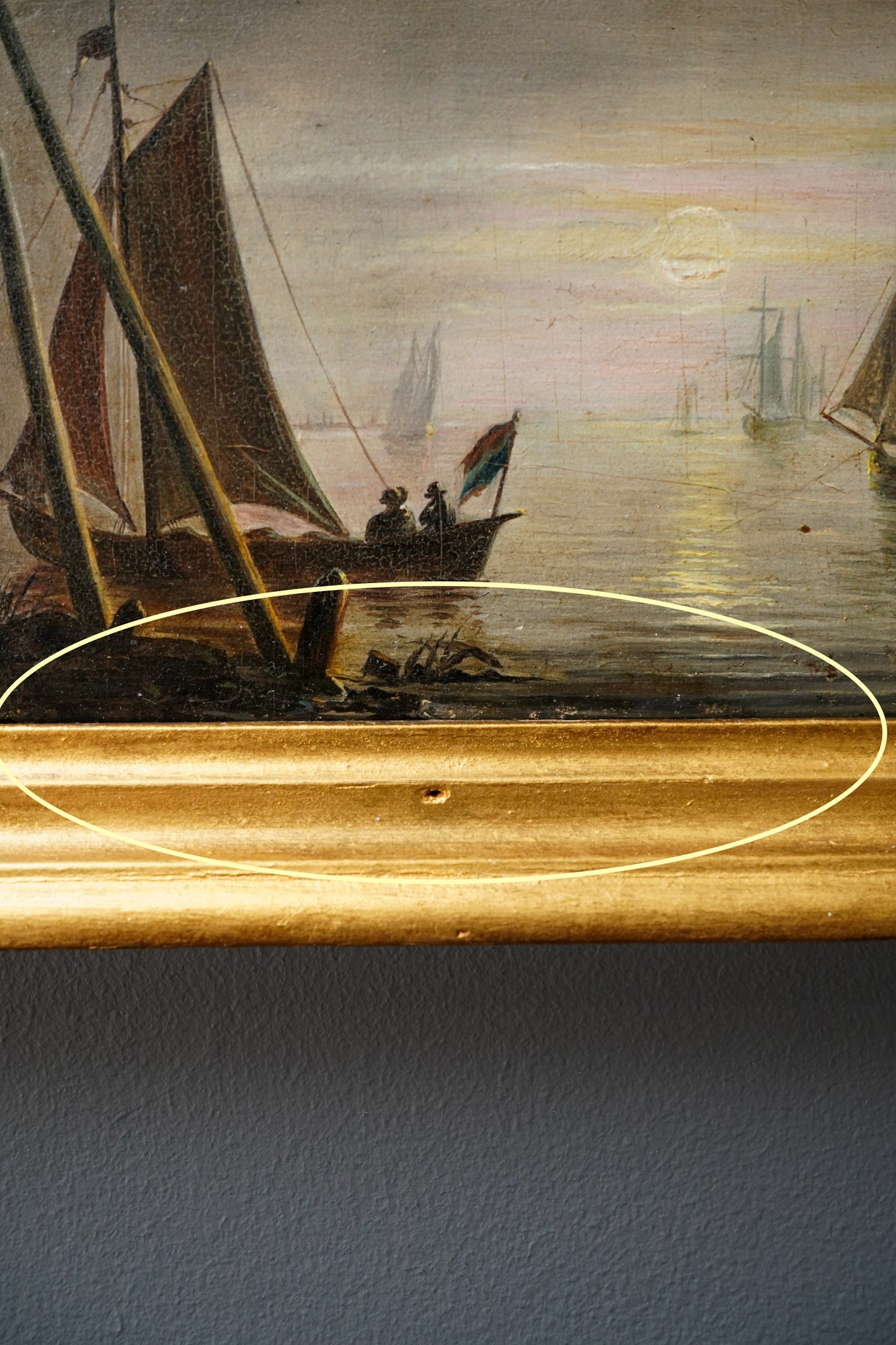 19th Century Moonlit Harbor Oil Painting on Panel After Petrus van Schendel