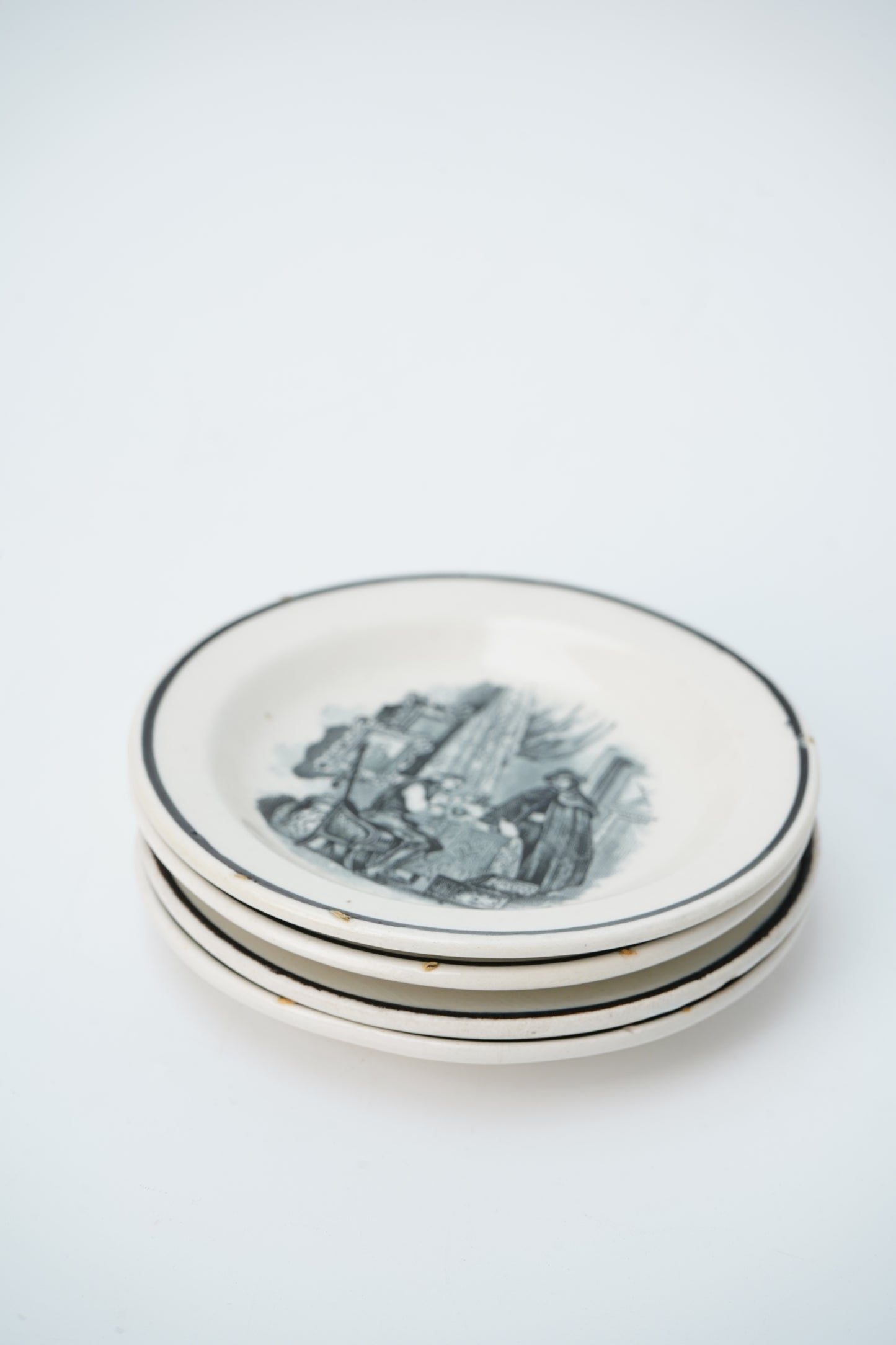 Set of 4 Victorian Black Transferware Butter Pats