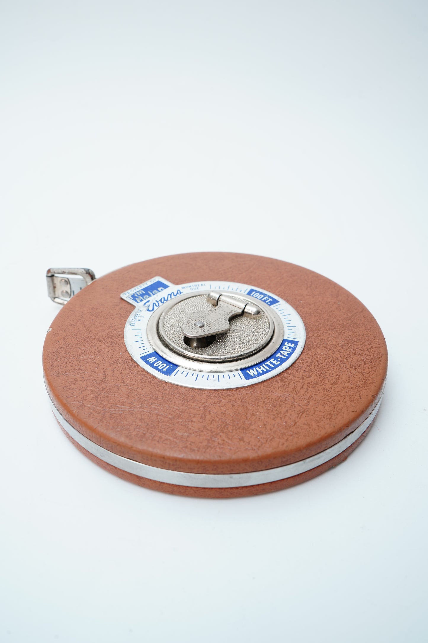 Vintage Evans 100 Ft Retractable Surveyor Tape Measure Leather Case