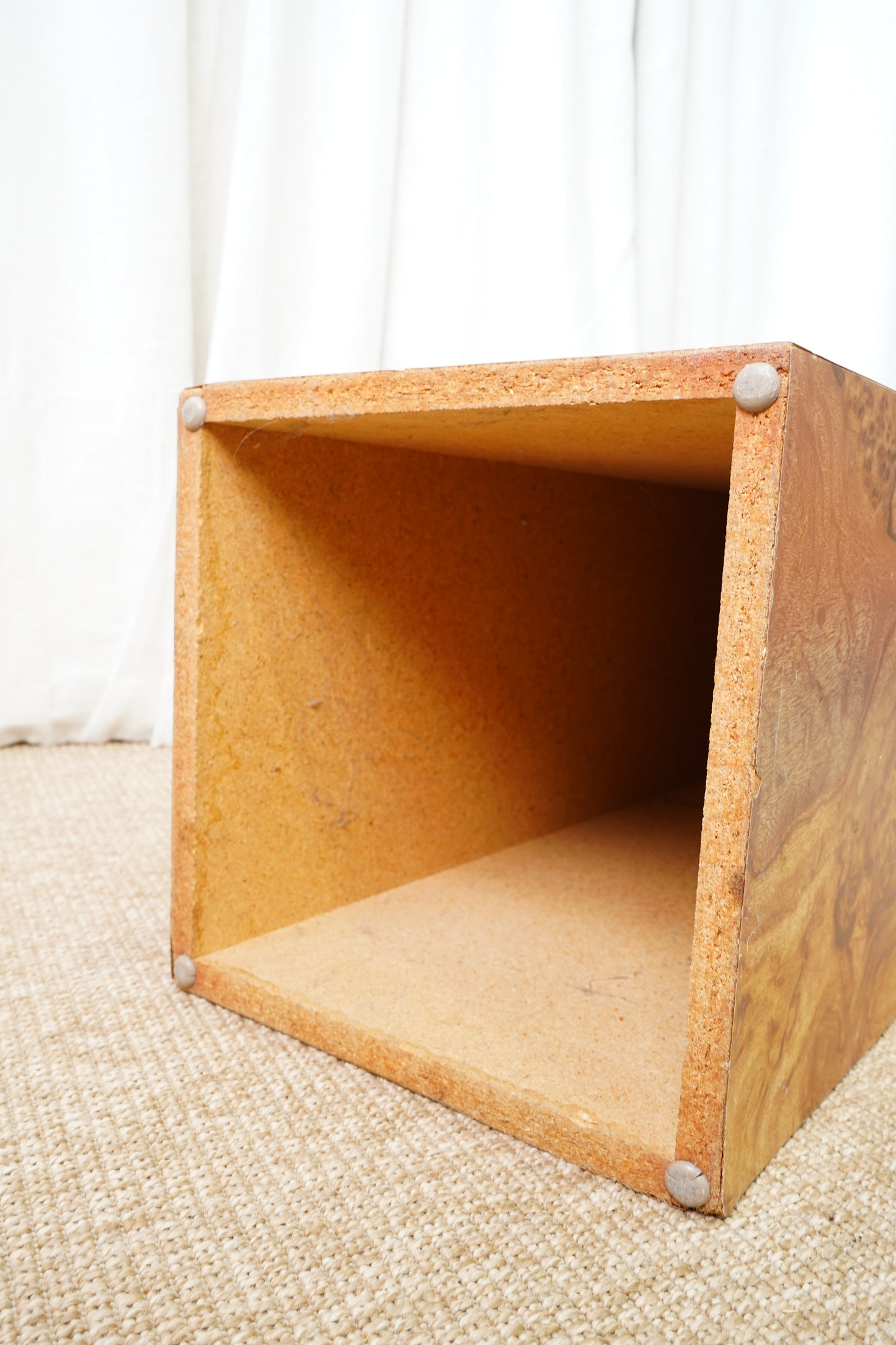 Tall Vintage Faux Burlwood Pedestal – Postmodern Display Plinth in the Style of Milo Baughman (1980s)