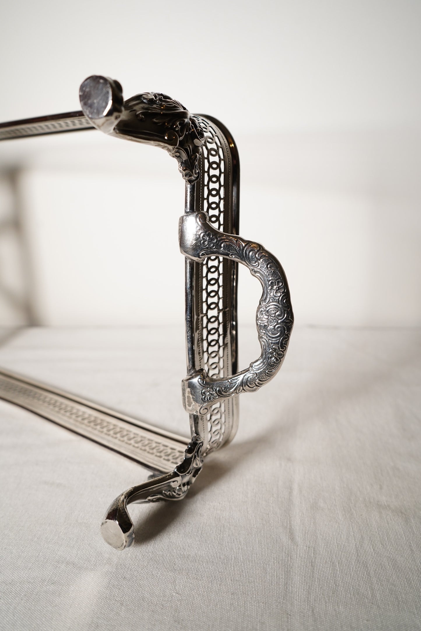 Antique Silver Plated Casserole Dish Holder Stand with Pierced Gallery