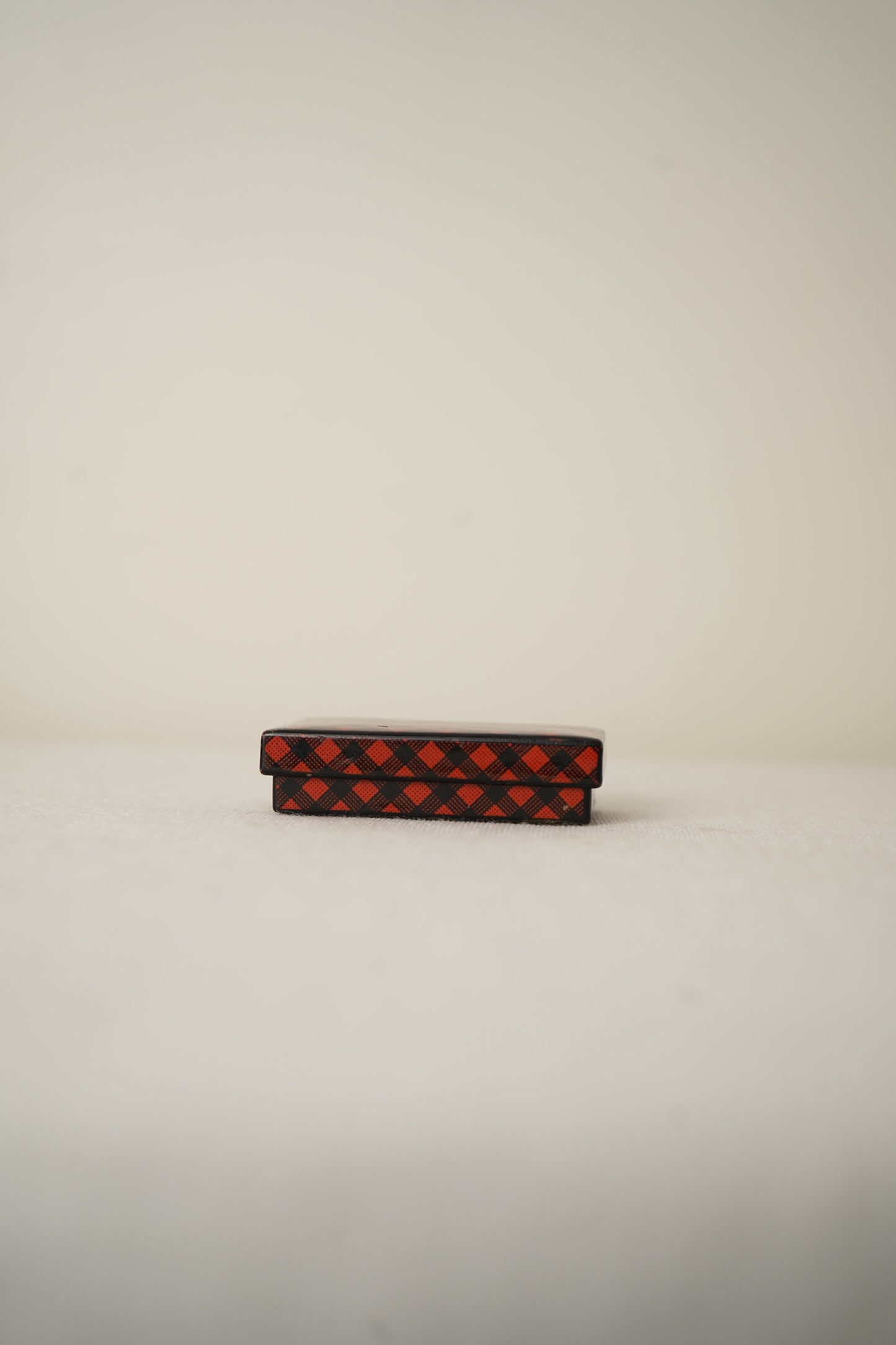 Antique Victorian Scottish Tartanware Box, Painted Red and Black Tartan, c. 1860–1890