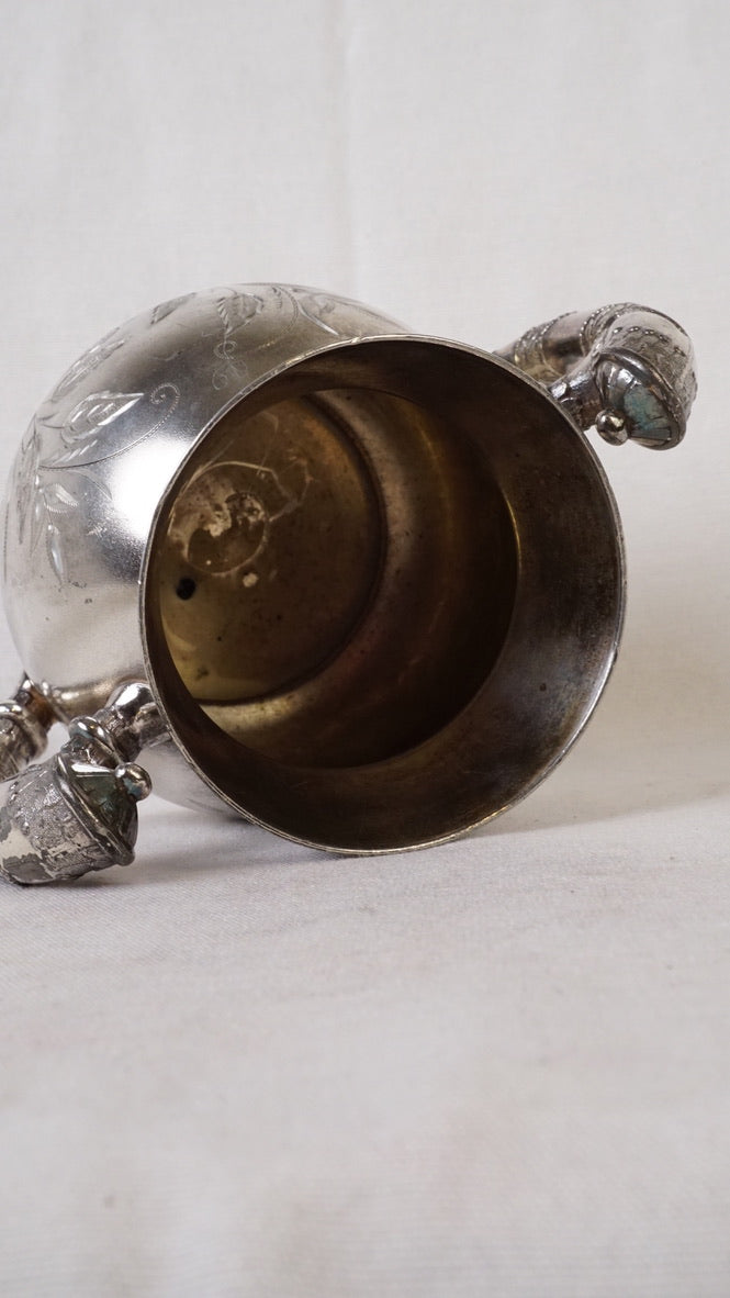 Antique Wm. Rogers Quadruple Silverplate Sugar Bowl with Floral Engraving, Hartford Conn.