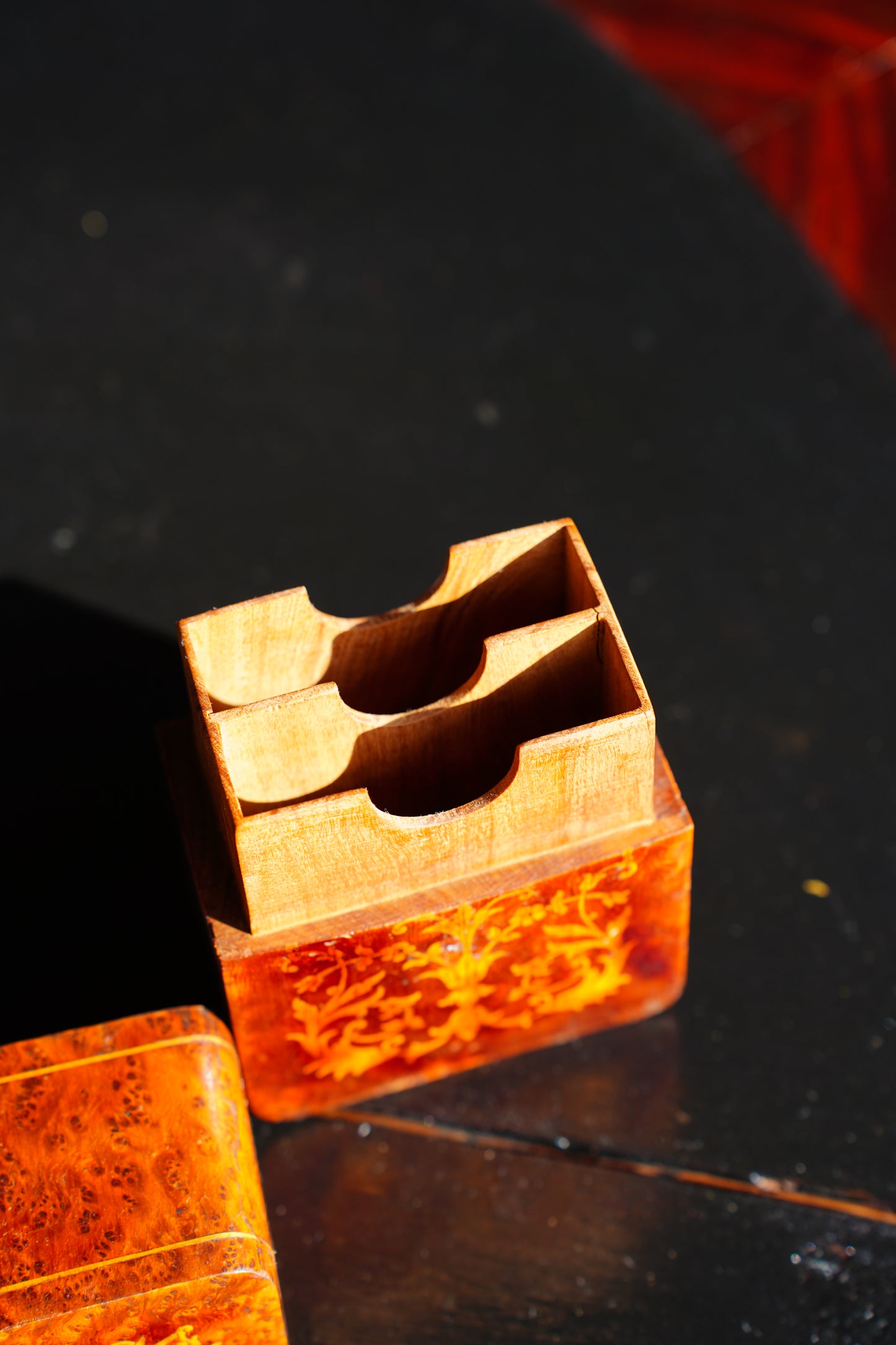 Antique Napoleon III Burl Wood Playing Card Box