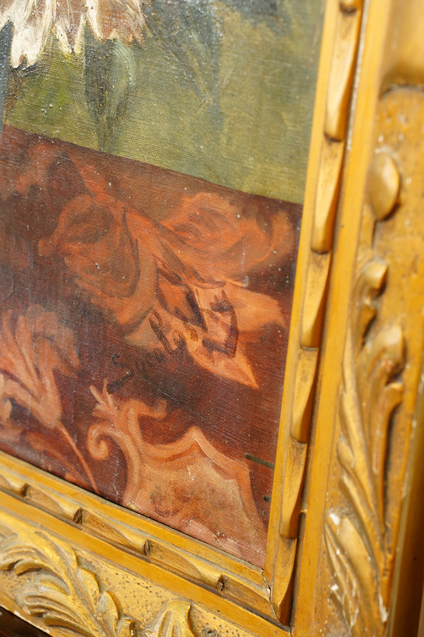 Antique European Peony Oil Painting, Circa 1900
