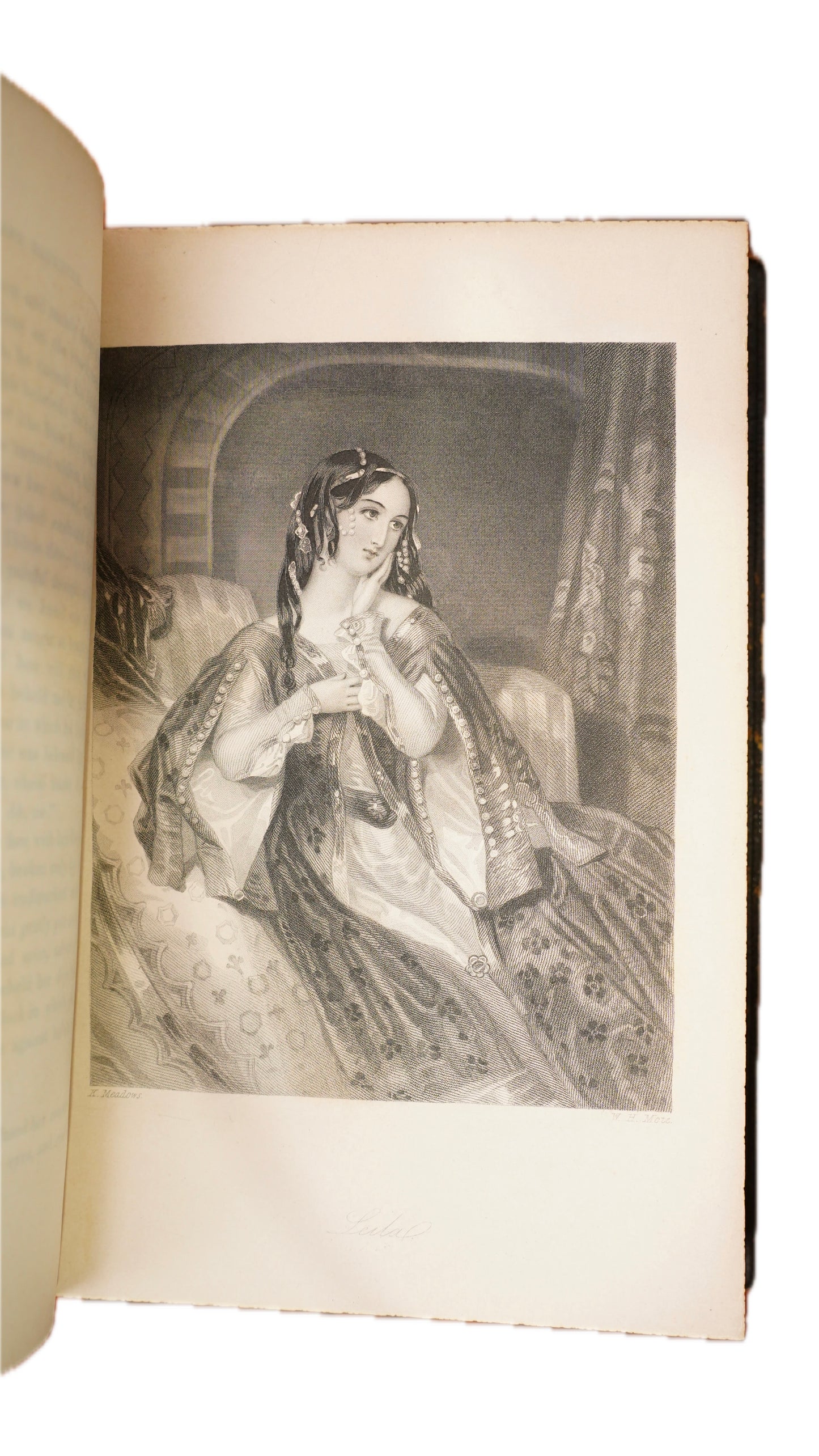 Leila Siege of Granada Bulwer 1850 Antique Leather Book, Gauffered Pages