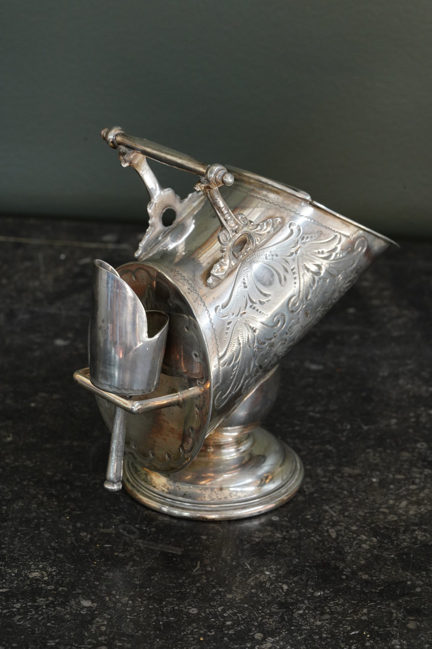 Antique Victorian Silverplate Sugar Scuttle with Scoop