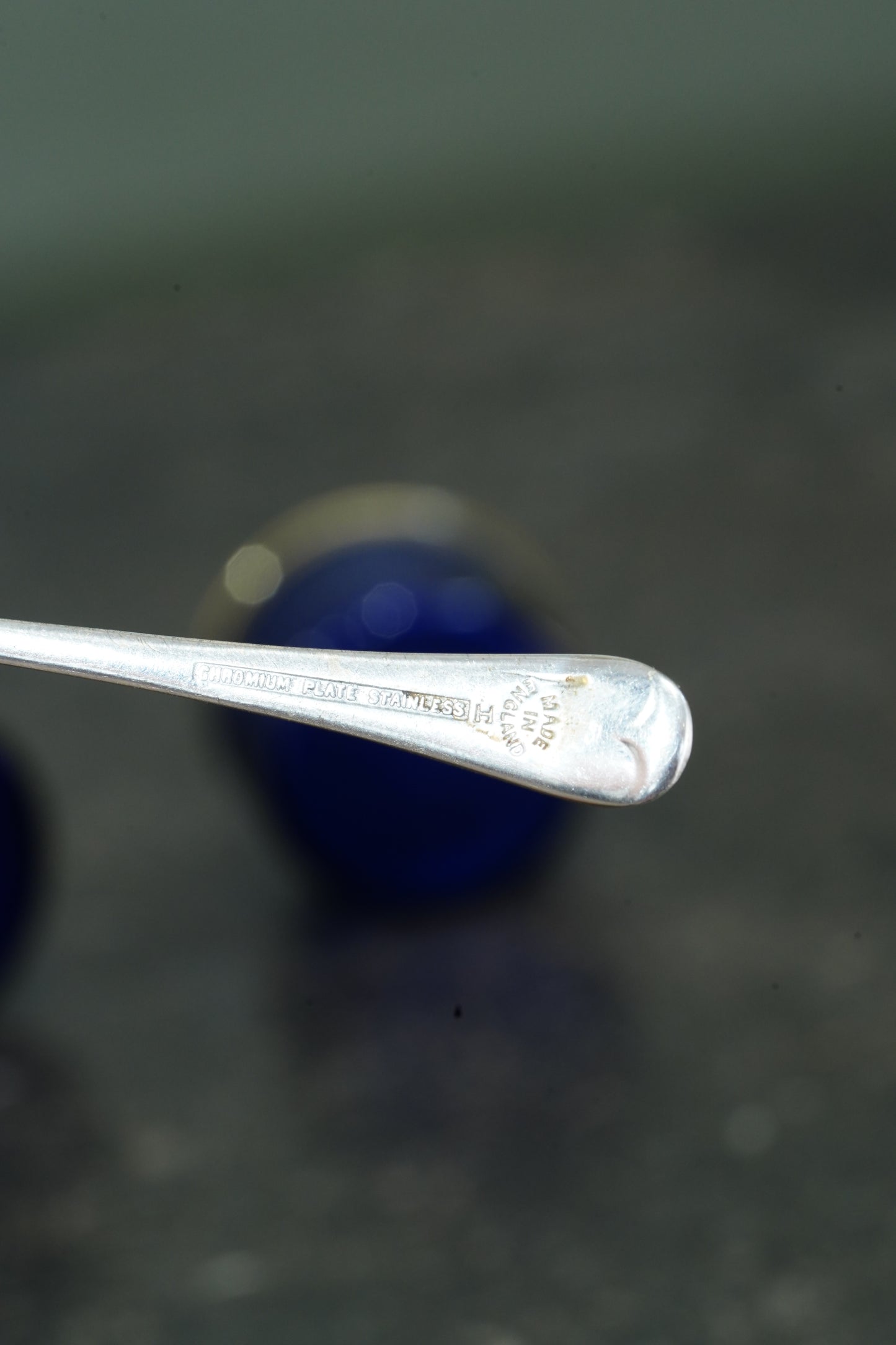 Antique English Silver Plate Salt Cellars with Cobalt Blue Glass Liners and Spoons