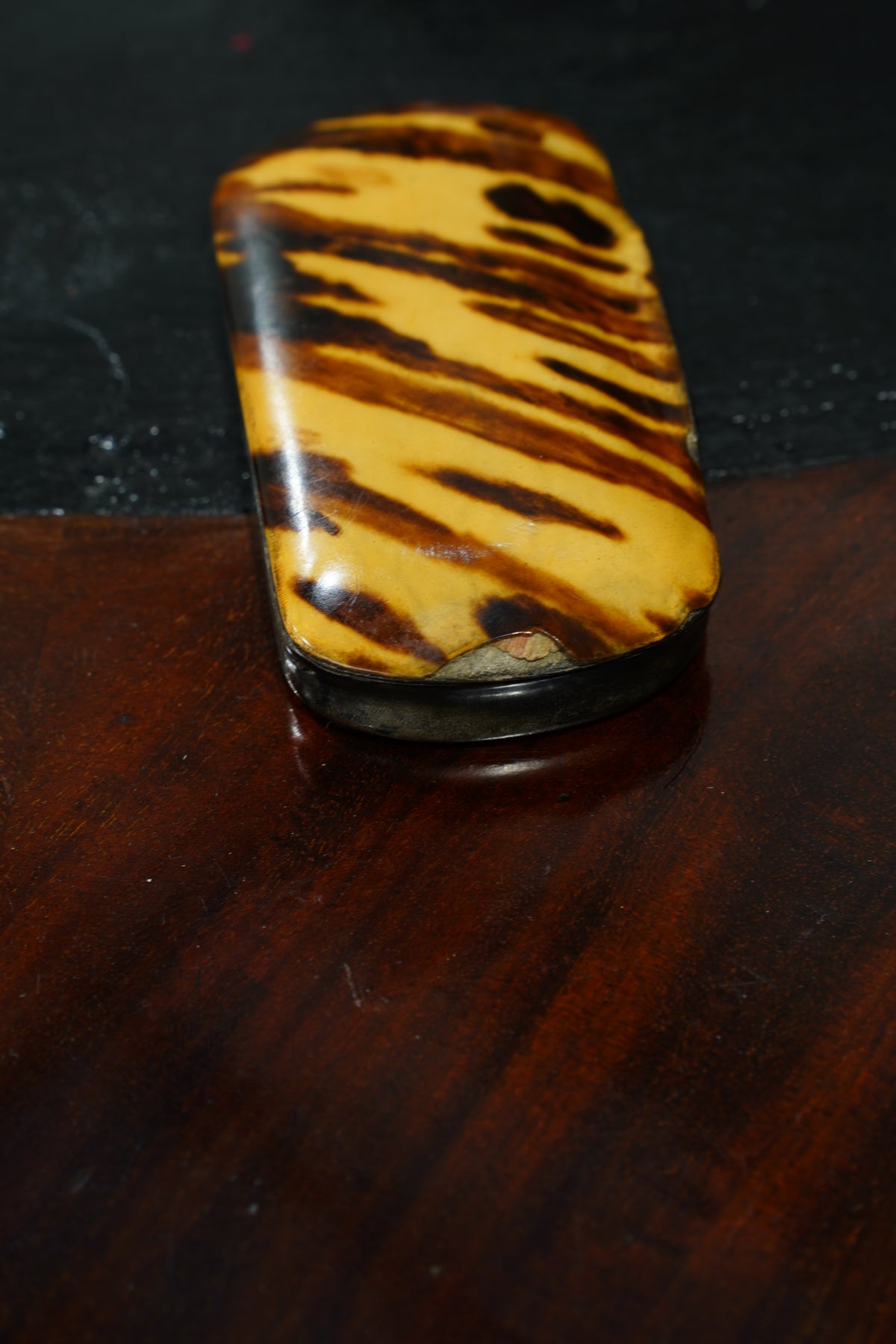 Antique English Snuff Box with Tortoiseshell Pattern Lid
