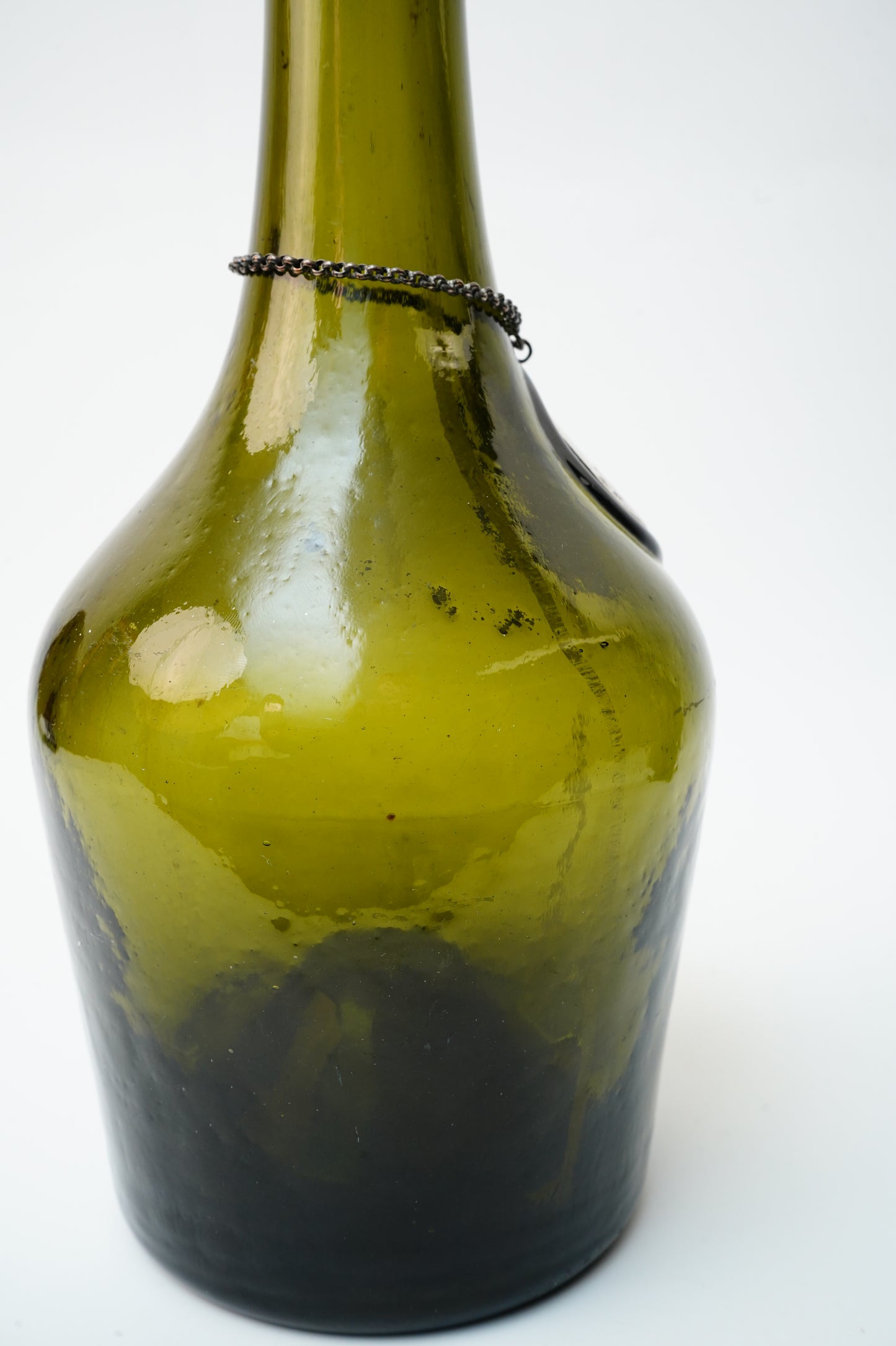 Antique Green Glass Gin and Brandy Decanters with Silver Plate Labels