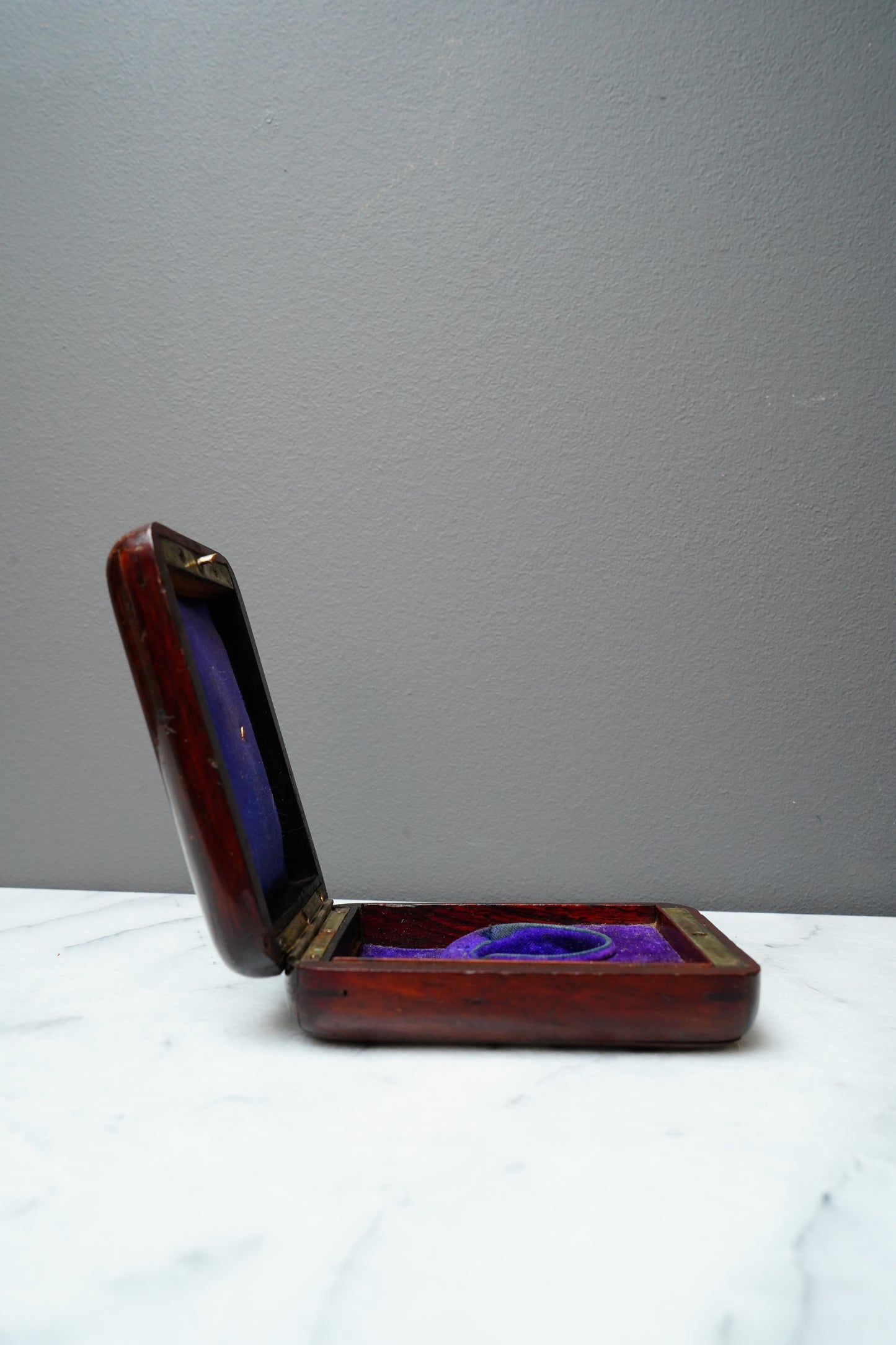 Antique Rosewood Pocket Watch Box with Mother-of-Pearl Monogram