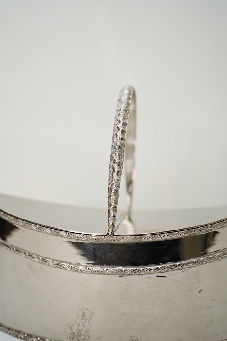 Antique Silver Plate Two Compartment Handled Caddy with Hinged Lids