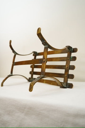 Antique French Brass Trivet or Iron Rest Stand, Riveted Slat Top, c. 1890–1930