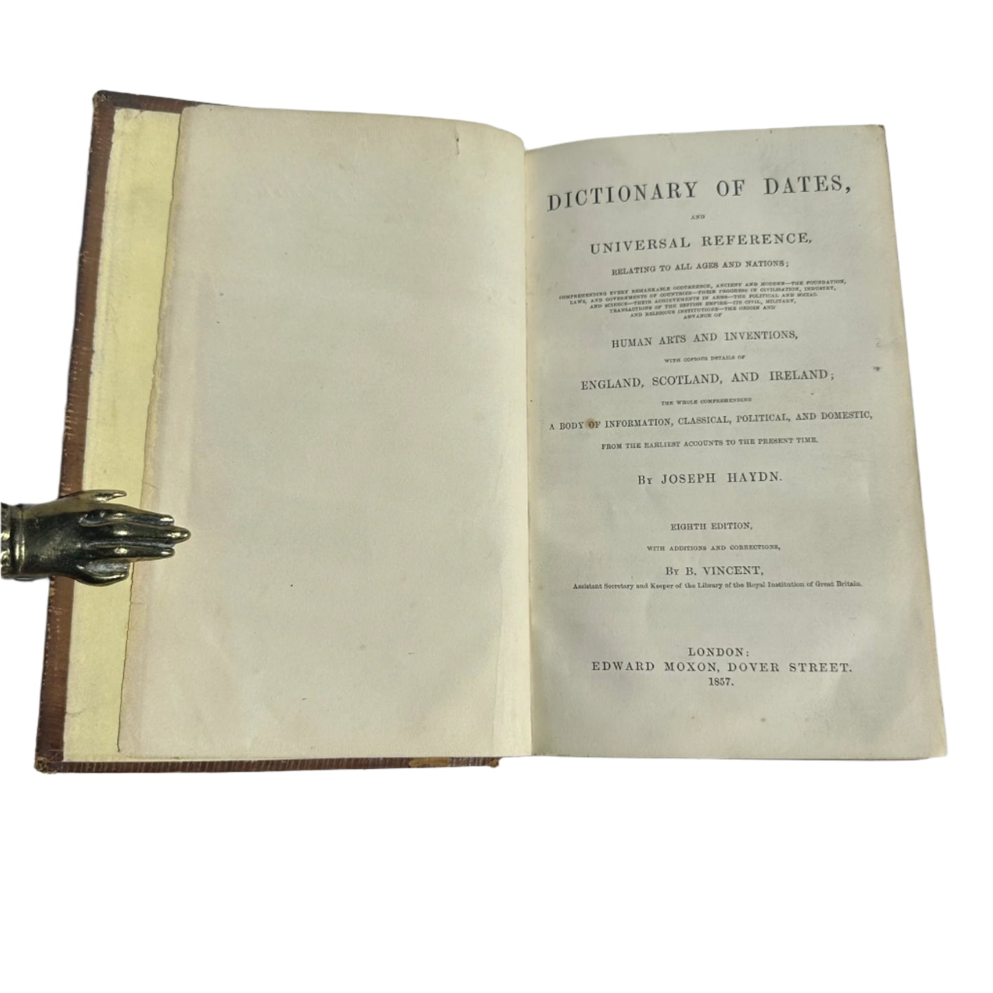 1857 "Haydn’s Dictionary of Dates and Universal Reference" Brown Full Leather Book