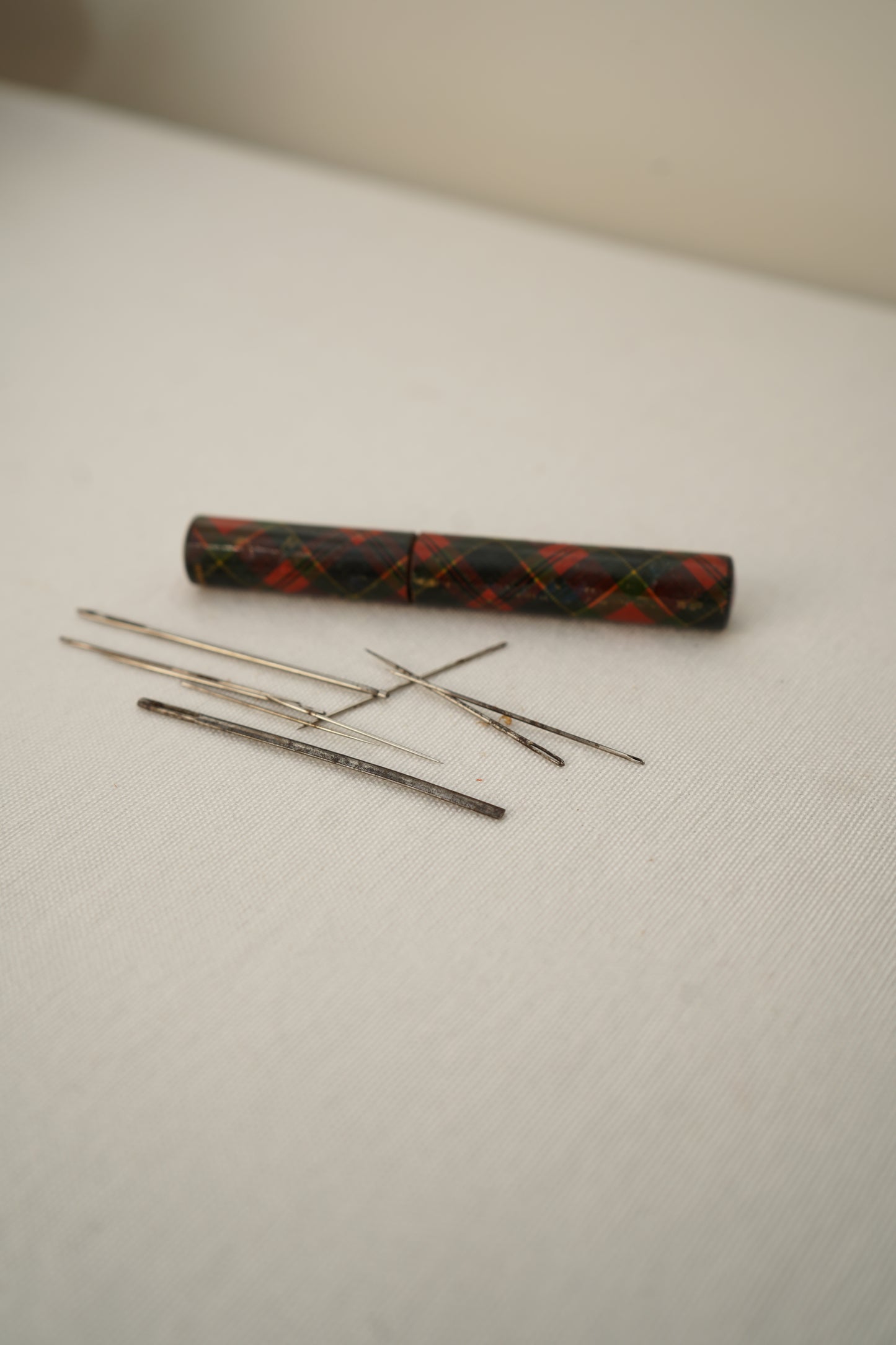 Victorian Scottish Tartanware Needle Case with Needles, McPherson Tartan, c. 1870–1900