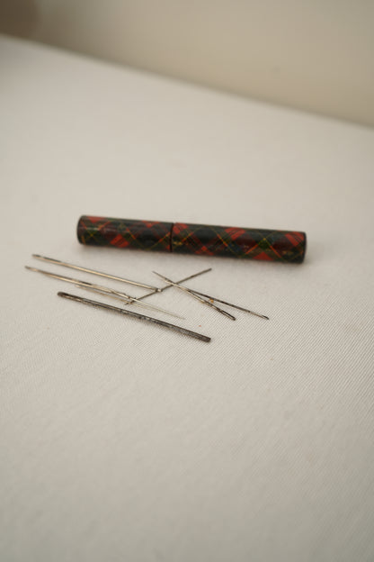 Victorian Scottish Tartanware Needle Case with Needles, McPherson Tartan, c. 1870–1900