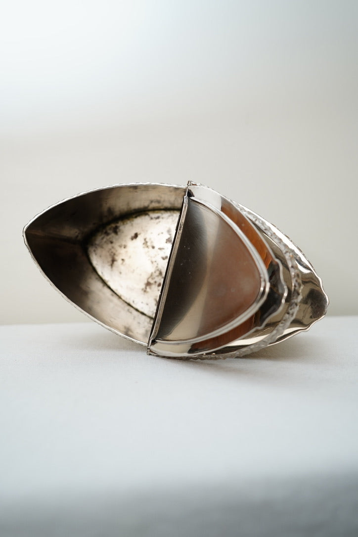 Antique Silver Plate Two Compartment Handled Caddy with Hinged Lids