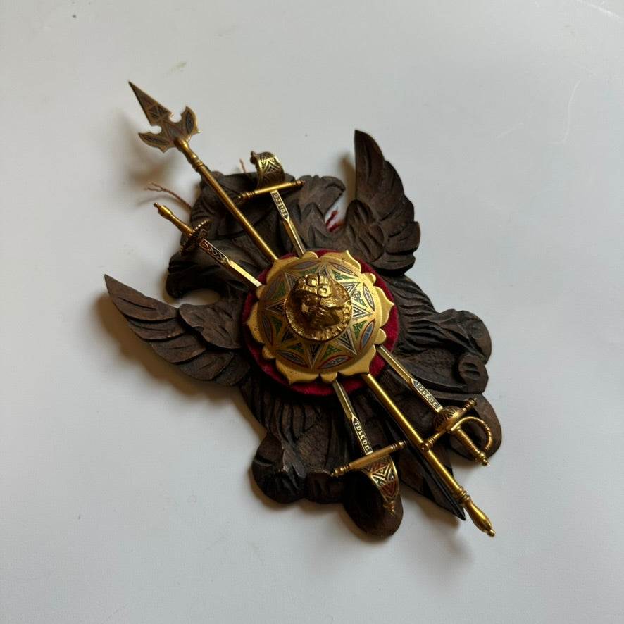 Vintage Spanish Toledo Miniature Wall Plaque | Hand-Carved Heraldic Crest