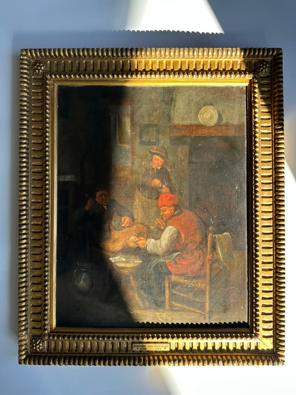 After Adriaen van Ostade (1610–1685) "By the Hearth" Oil on Board Painting secondary view