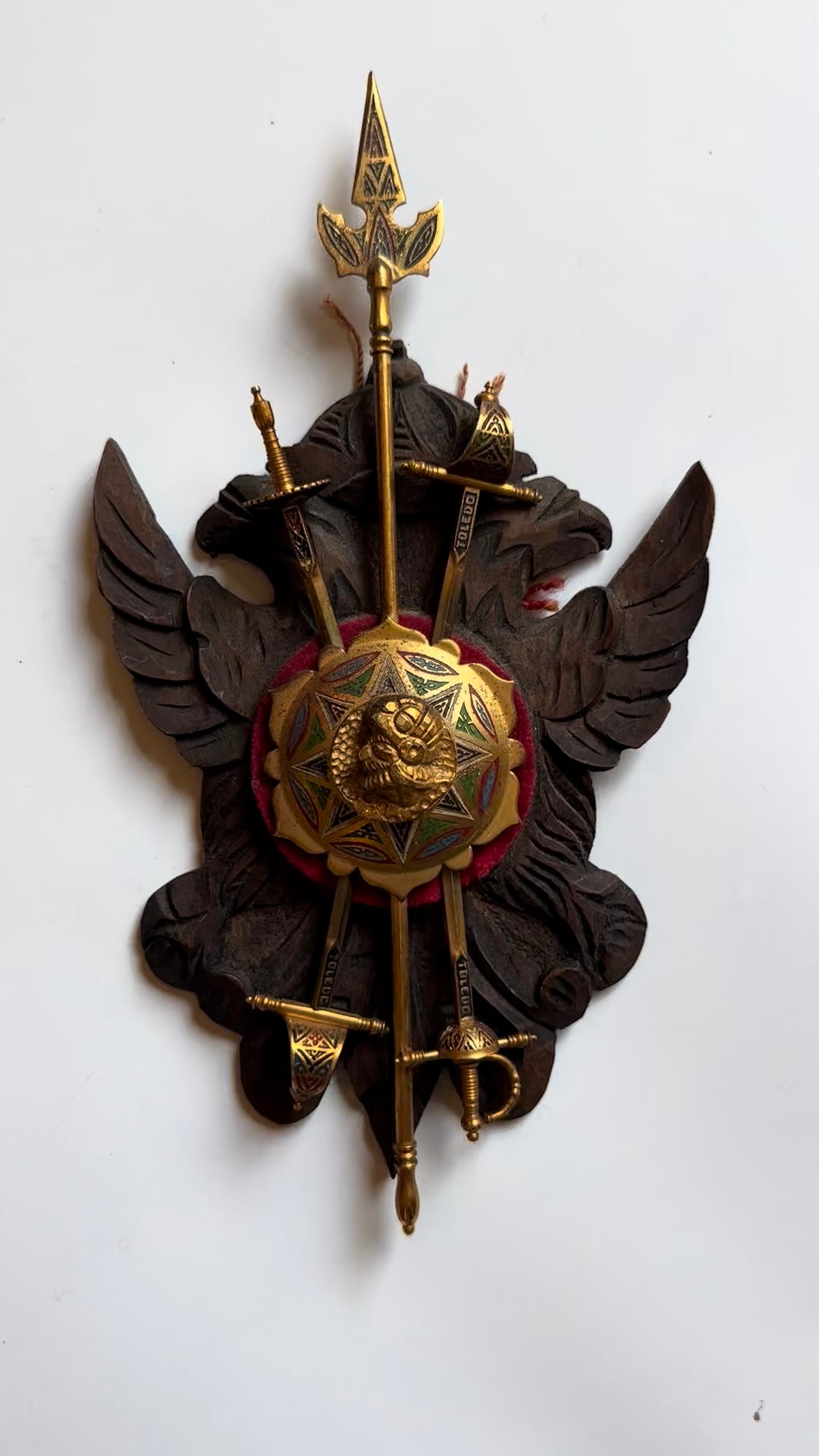 Vintage Spanish Toledo Miniature Wall Plaque | Hand-Carved Heraldic Crest