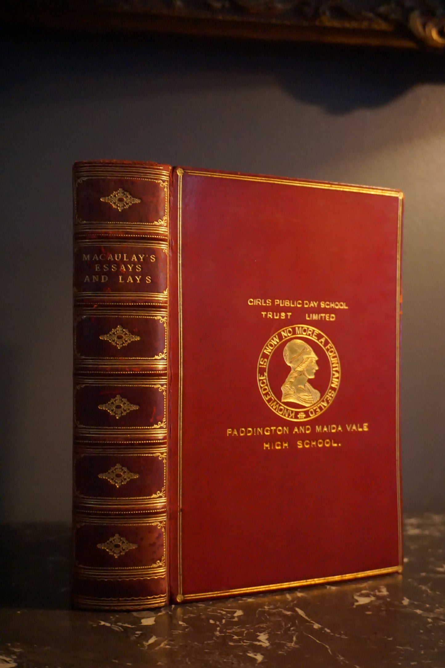 1907 "Lord Macaulay’s Essays and Lays of Ancient Rome" Red Full Leather Book