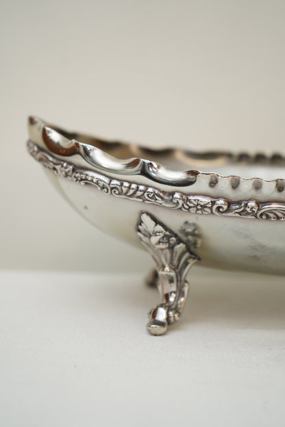 Antique Crescent Quadruple Silver Plate Footed Oval Bowl