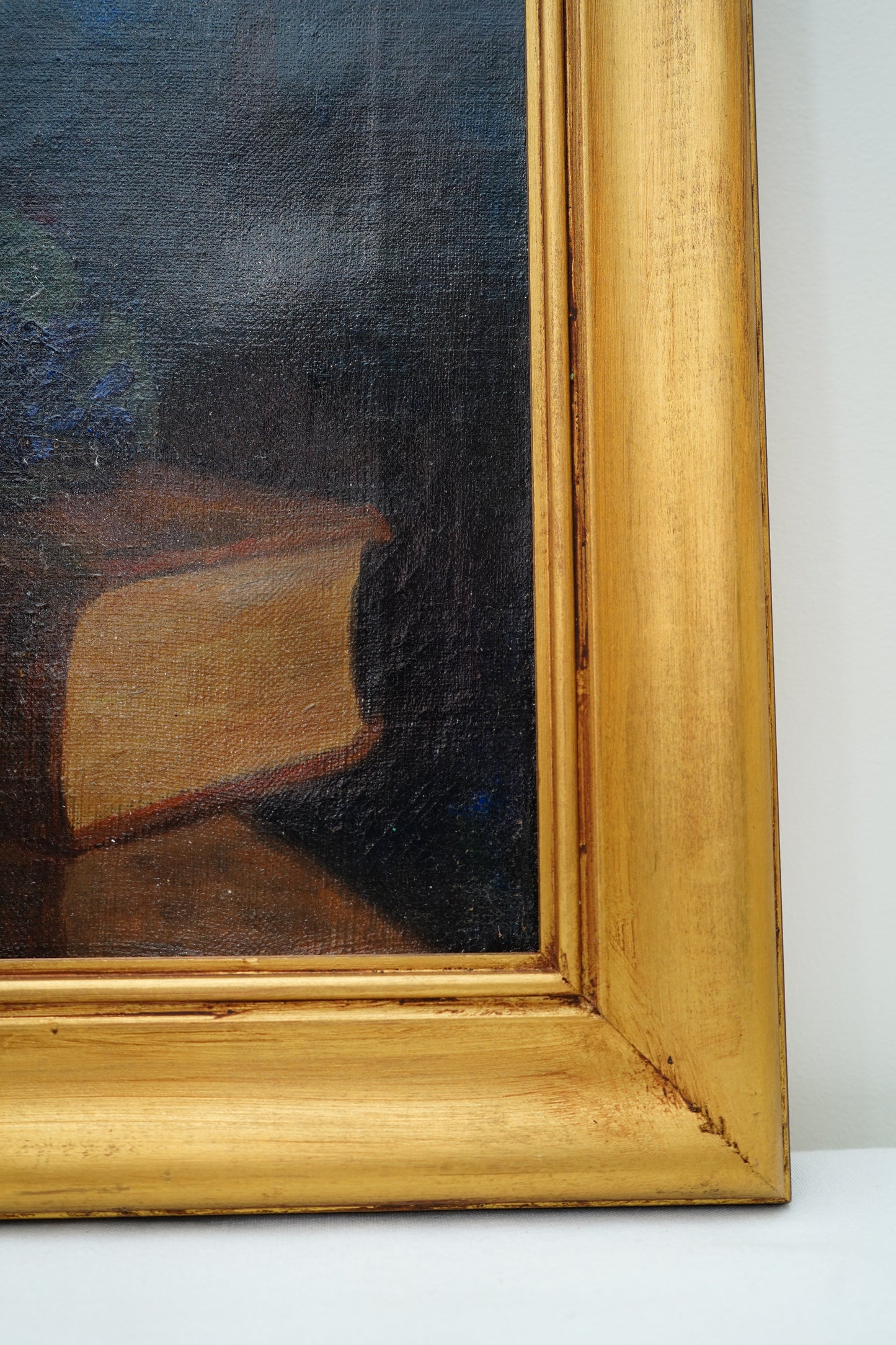 Antique 1905 Oil Painting Still Life with Fruit, Book & Earthenware Jar | Signed K.E.