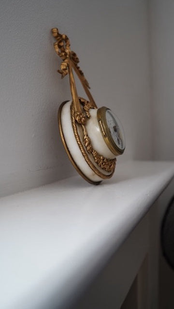Antique French Louis XVI Style Ormolu and Alabaster Cartel Clock, c. 1880–1910