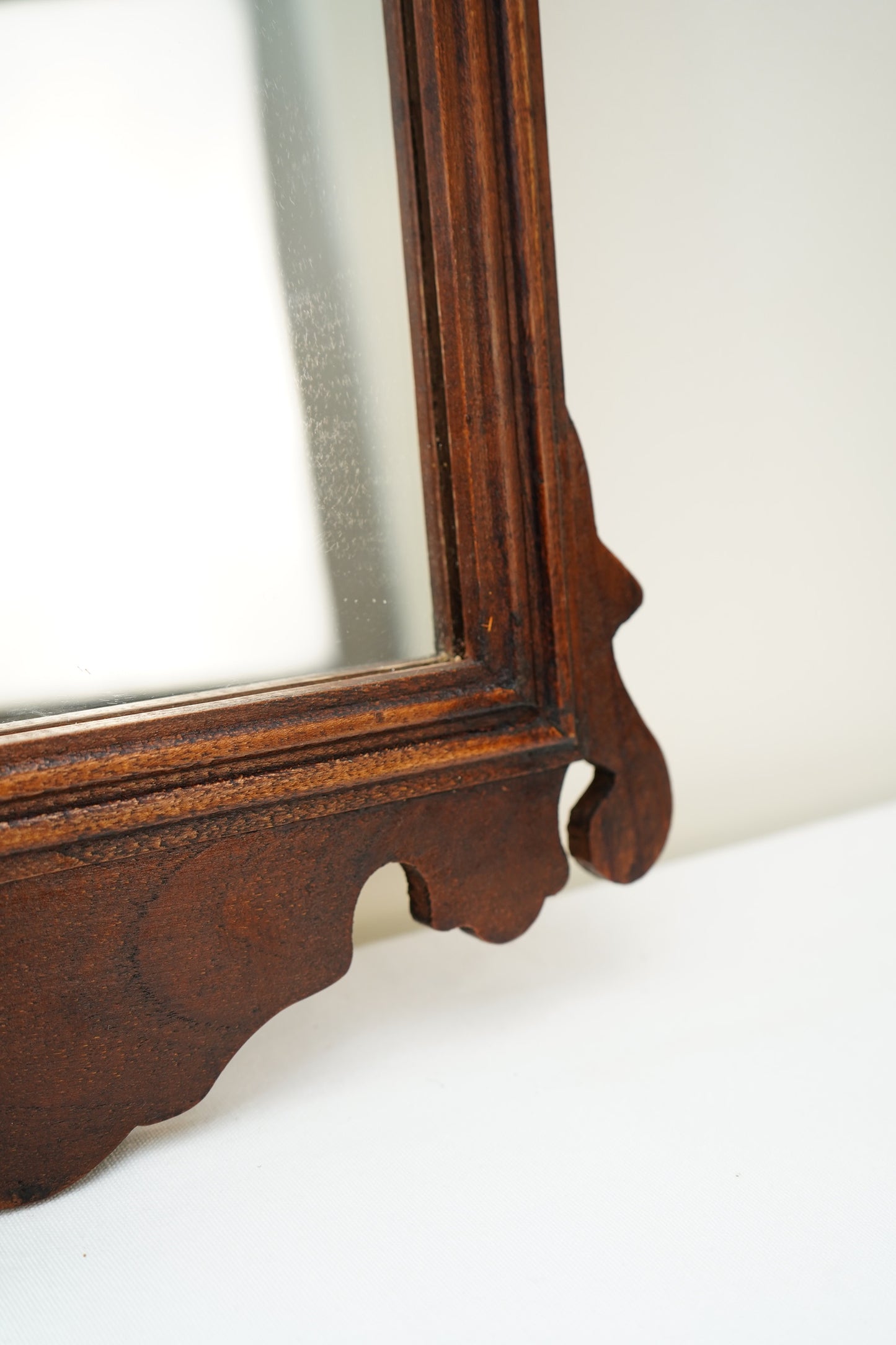 Antique-Style Chippendale Revival Wood Wall Mirror with Pierced Scroll Crest