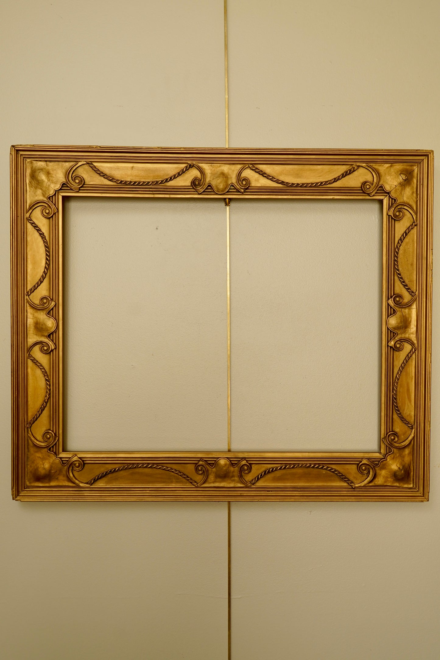 Antique Neoclassical Giltwood Frame with Rope & Cartouche Motifs, Late 19th Century