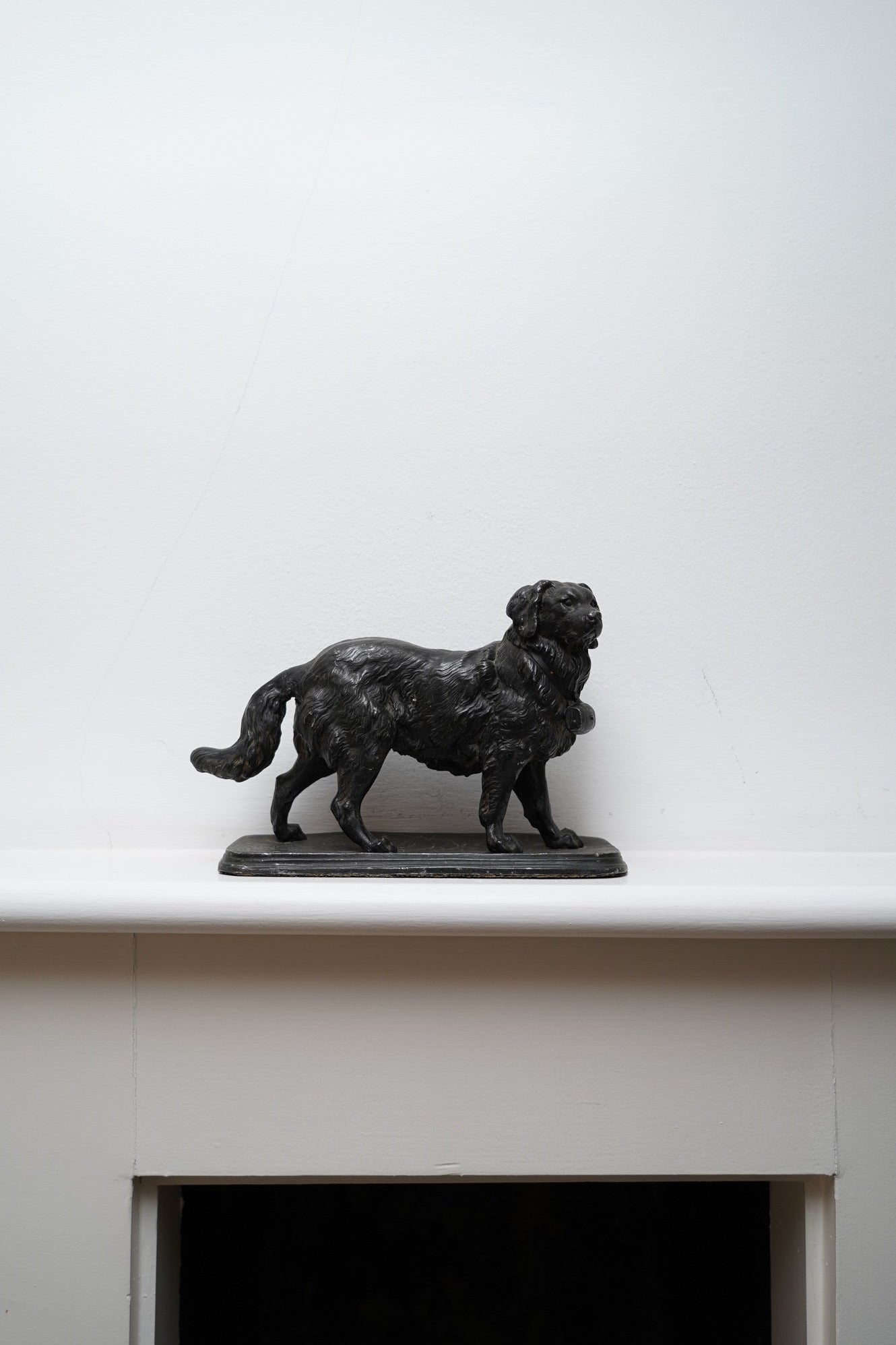 Antique Victorian Spelter Dog Figurine, Late 19th Century Bronze Finish Mantel Sculpture, English Animal Decor