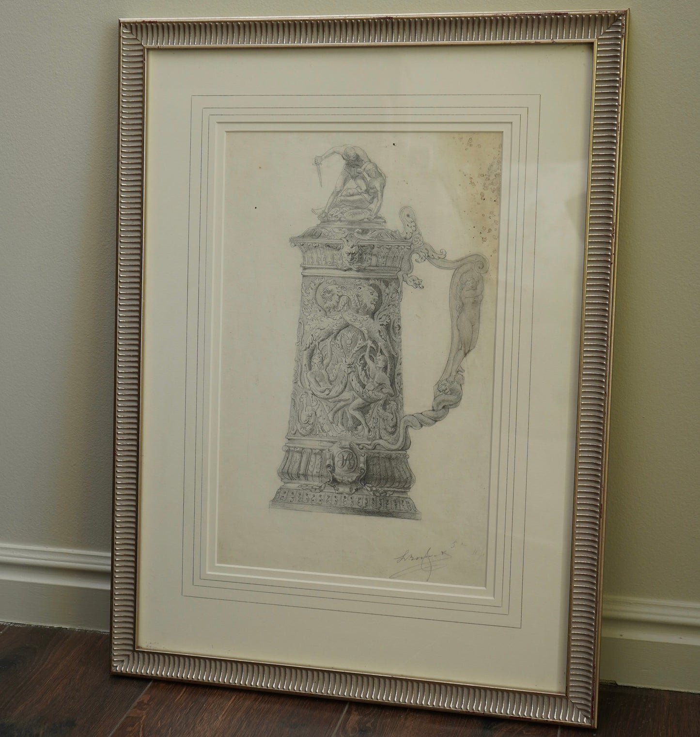Henry Bouvet (French, 1859–1945) – Study of a Tankard, Signed Pencil Drawing on Paper, Framed