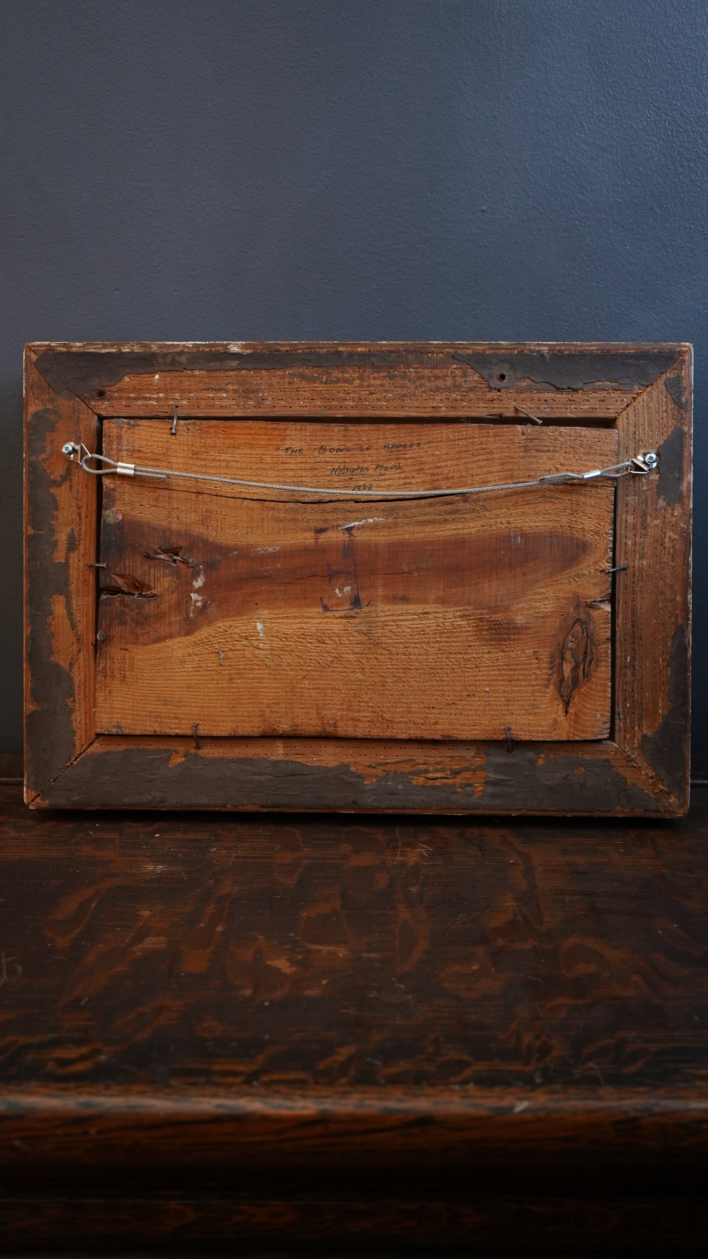 “The Bowl of Apples” by Nicholas Marsh, dated 1958 | English Still Life Oil on Panel in Antique Gilt Frame