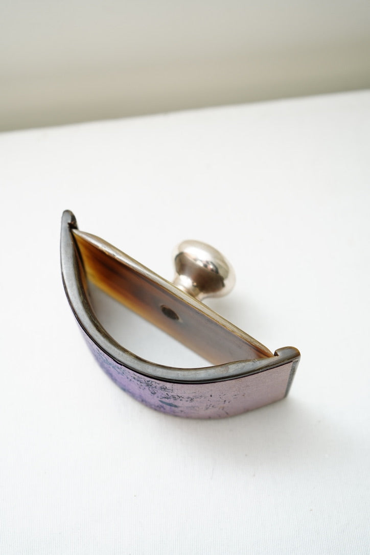 Antique Rocking Desk Ink Blotter, Horn and Hallmarked Silver Knop, English c. 1900