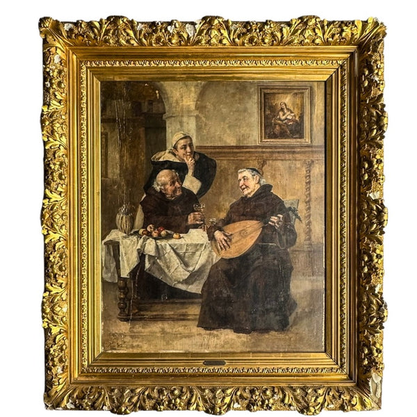 Late 1800s Monk Oil Painting Attributed to Heinrich Weber (1843-1913) in Ornate Gilded Frame secondary view