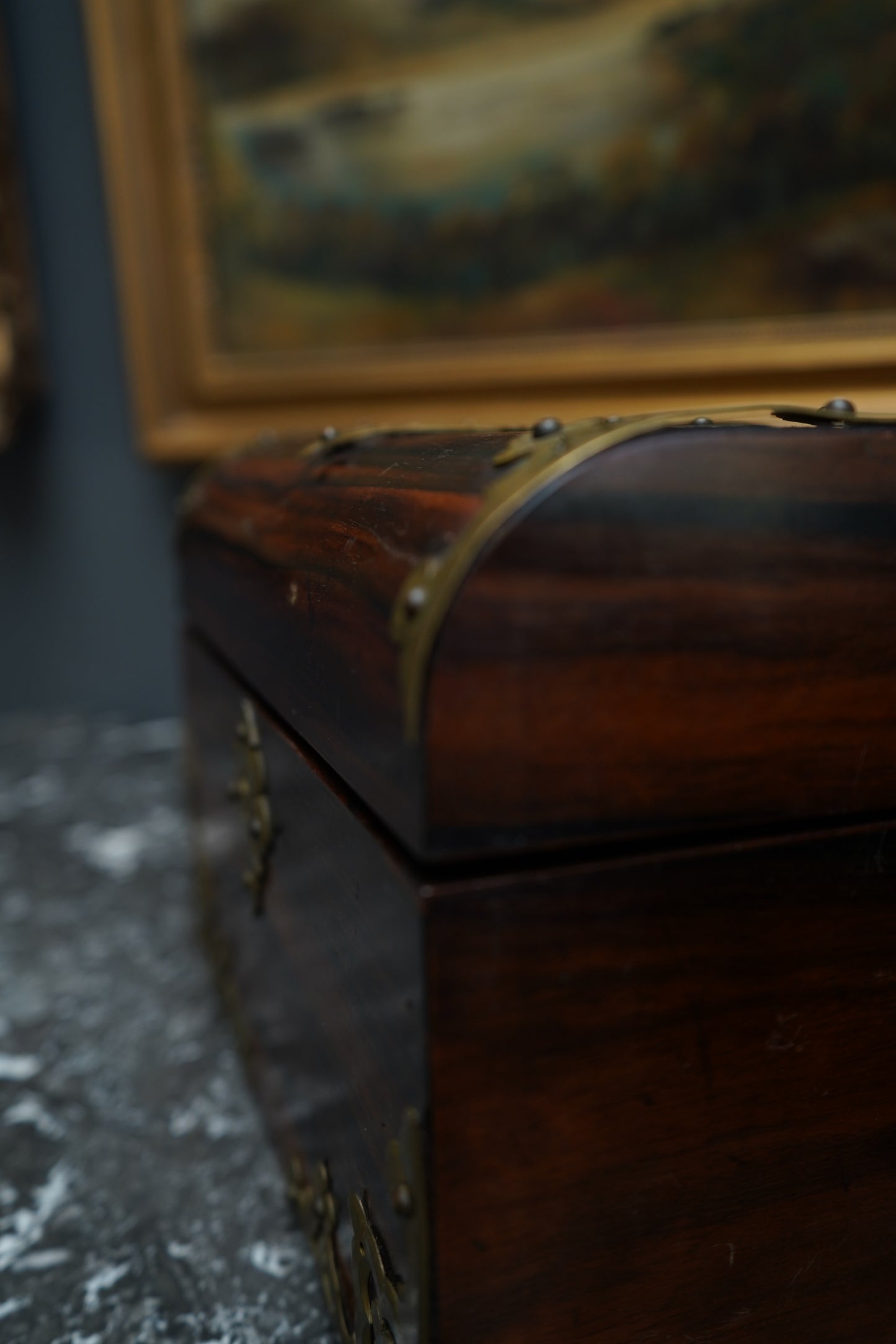Antique Georgian Rosewood Domed Tea Caddy with Brass Mounts, Circa 1820-1830
