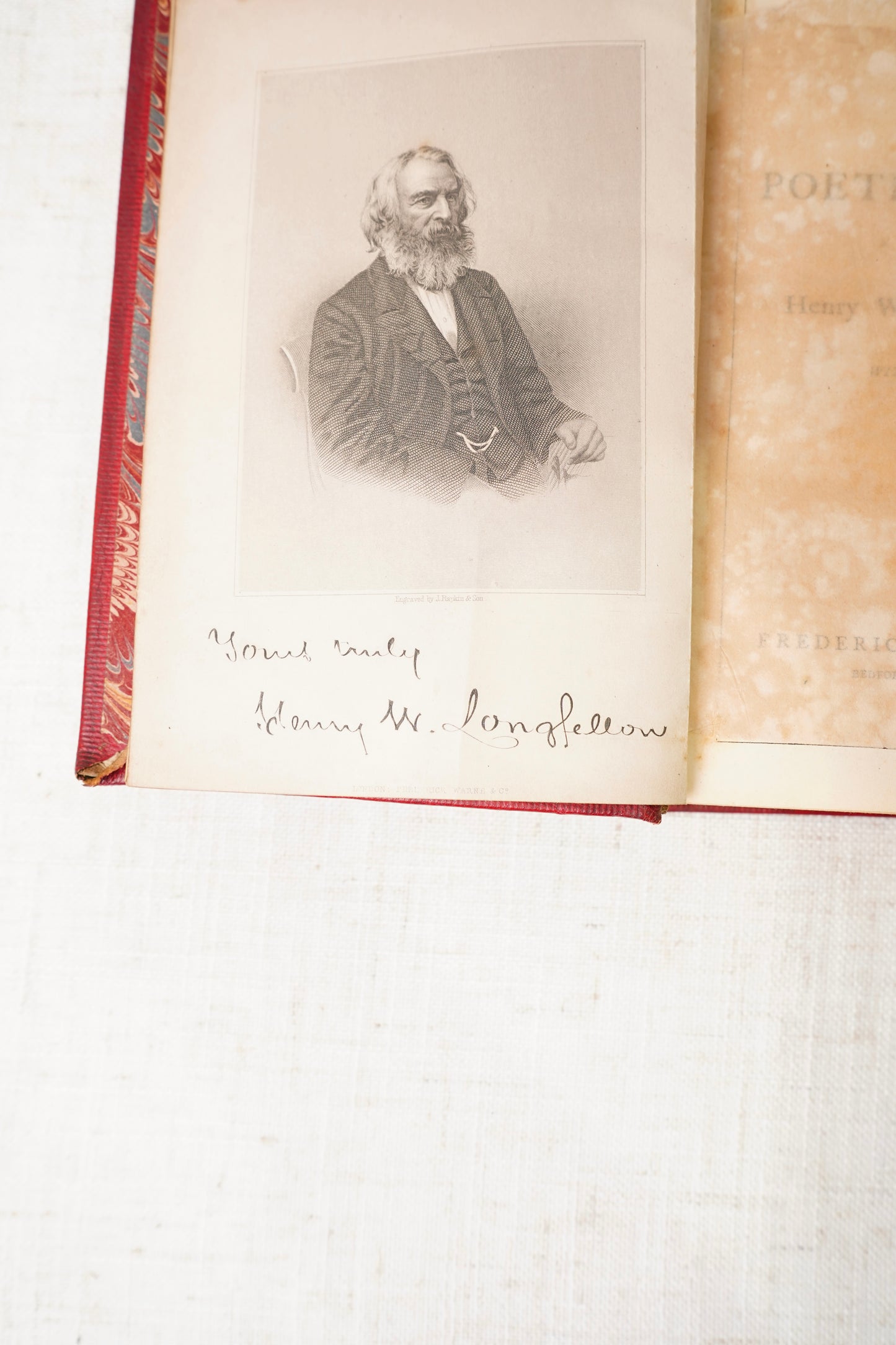 Antique Longfellow Poetry Book Red Leather 1869