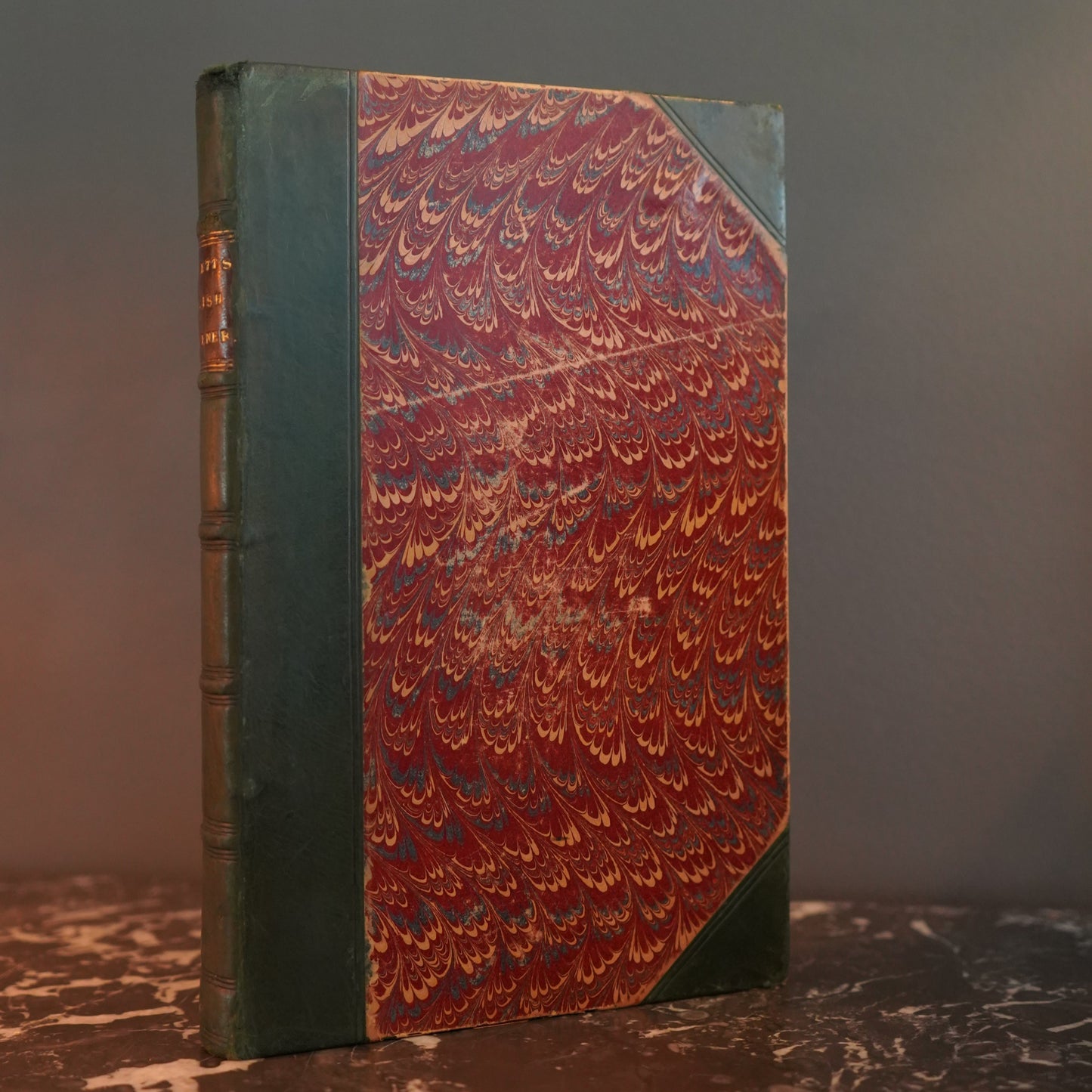Antique 1838 "The English Gardener" Half Dark Green Leather Book, Highly Illustrated with Fold Out