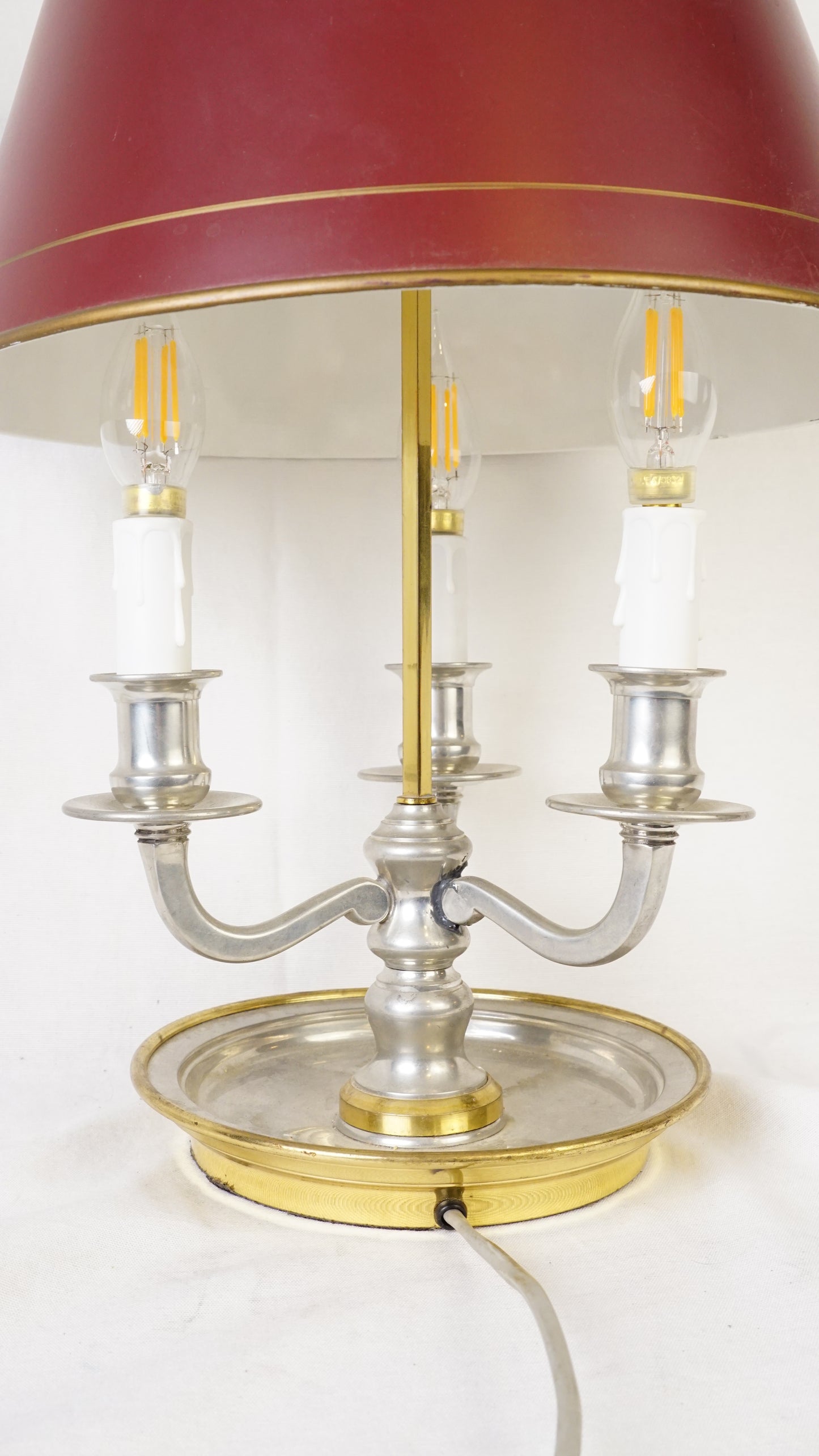 Vintage French Bouillotte Table Lamp with Adjustable Burgundy Tole Shade