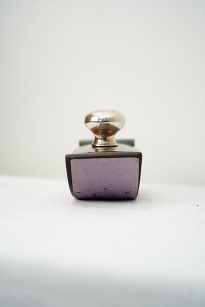 Antique Rocking Desk Ink Blotter, Horn and Hallmarked Silver Knop, English c. 1900