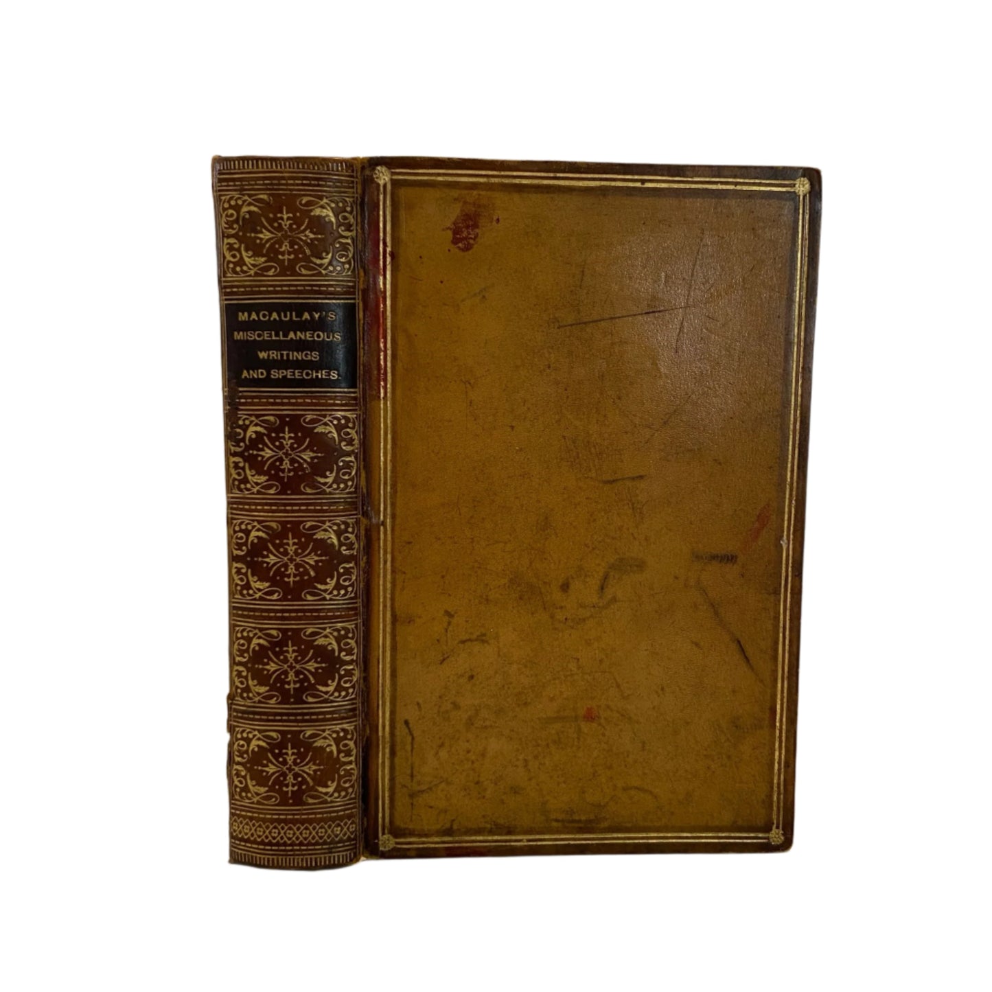 1889 "The Miscellaneous Writings and Speeches of Lord Macaulay" Full Caramel Brown Leather Book