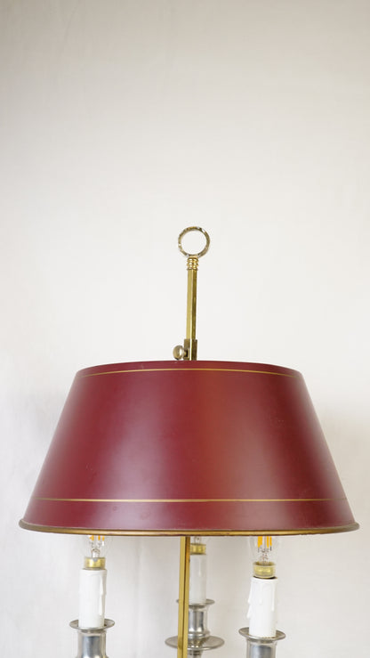 Vintage French Bouillotte Table Lamp with Adjustable Burgundy Tole Shade