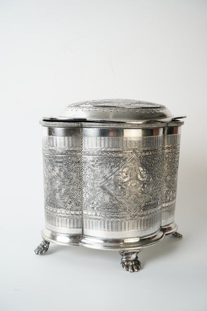 Vintage Sheffield Silverplate Biscuit Box with Paw Feet