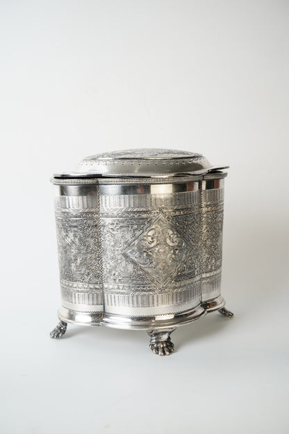 Vintage Sheffield Silverplate Biscuit Box with Paw Feet