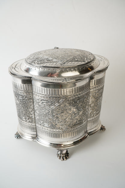 Vintage Sheffield Silverplate Biscuit Box with Paw Feet