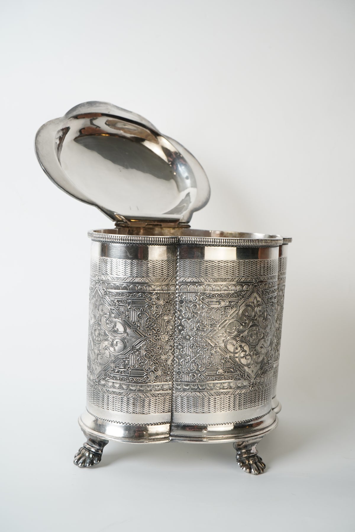Vintage Sheffield Silverplate Biscuit Box with Paw Feet