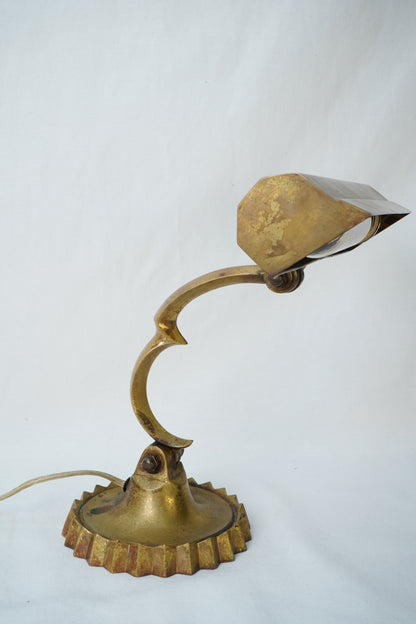 Vintage Brass Adjustable Desk Lamp with Art Deco Profile