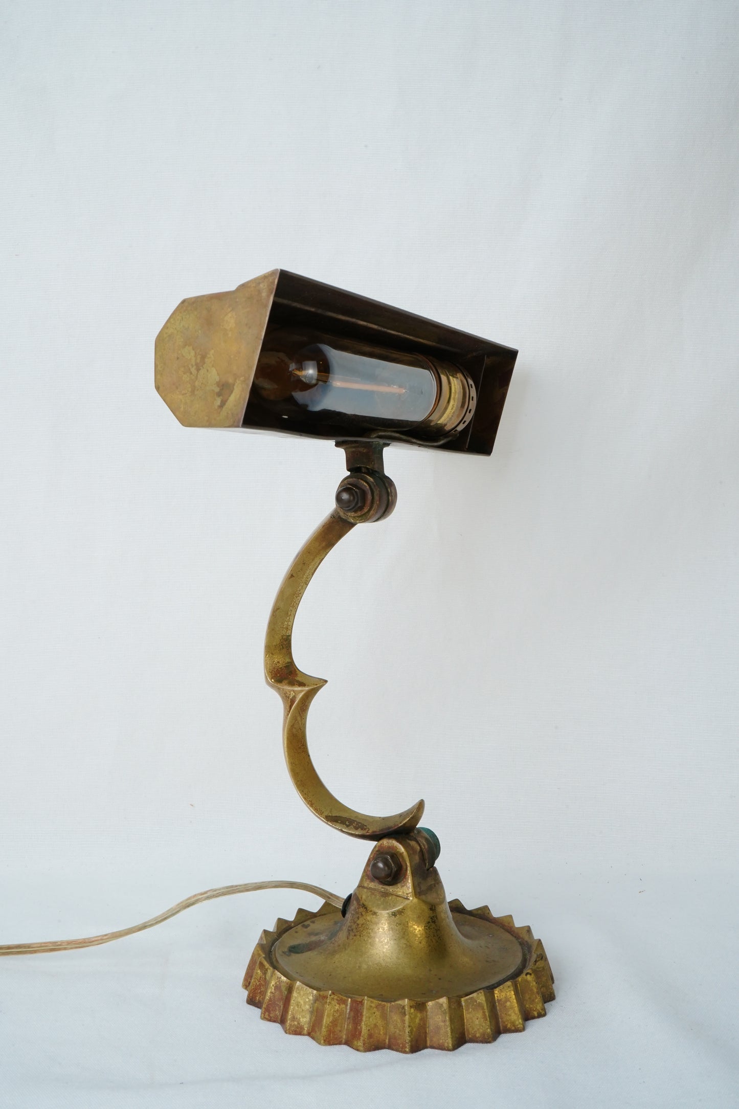 Vintage Brass Adjustable Desk Lamp with Art Deco Profile